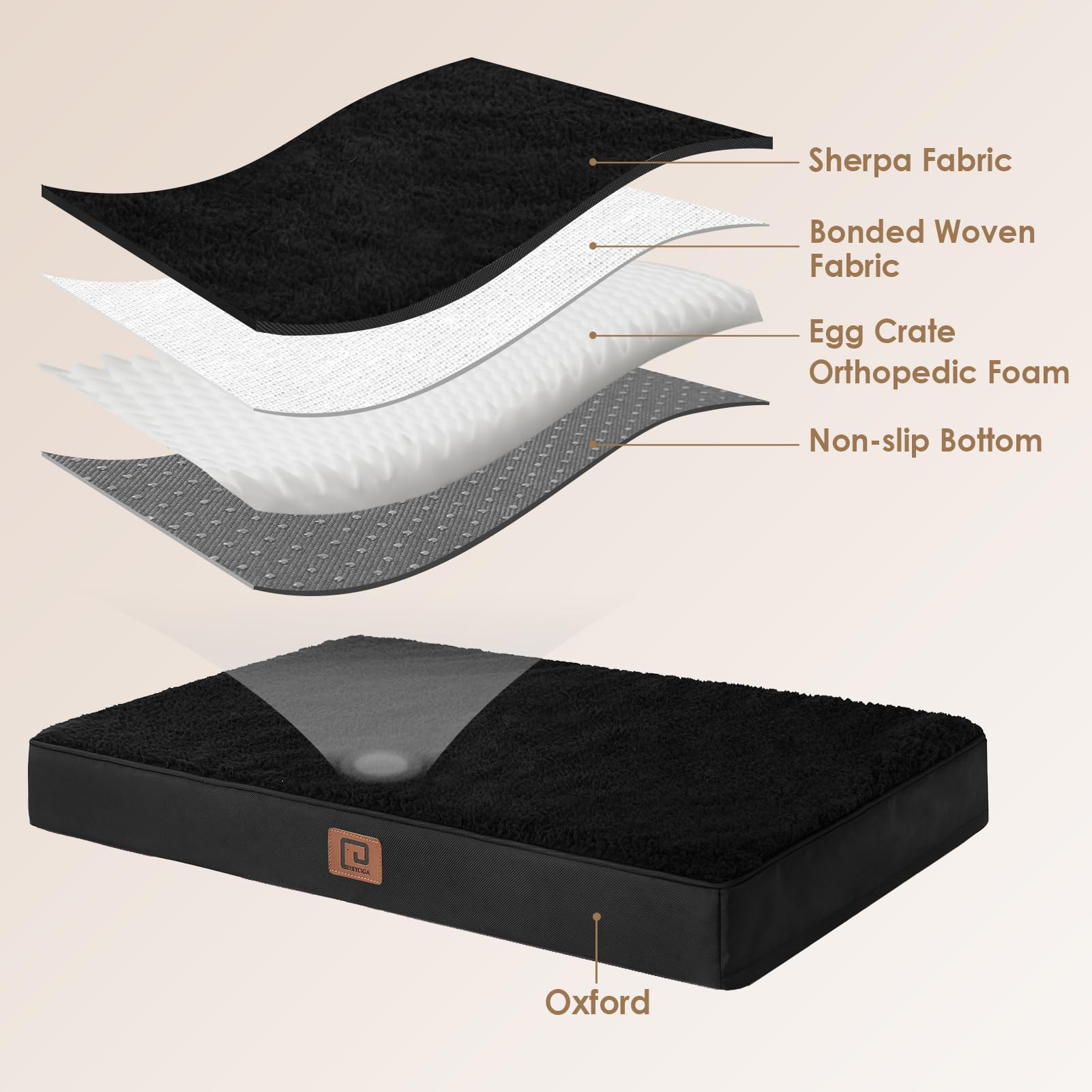 EHEYCIGA Orthopedic XL Dog Bed - Removable Washable Cover, Black, 44"x32", Ideal for Extra Large Dogs, Durable Polyester