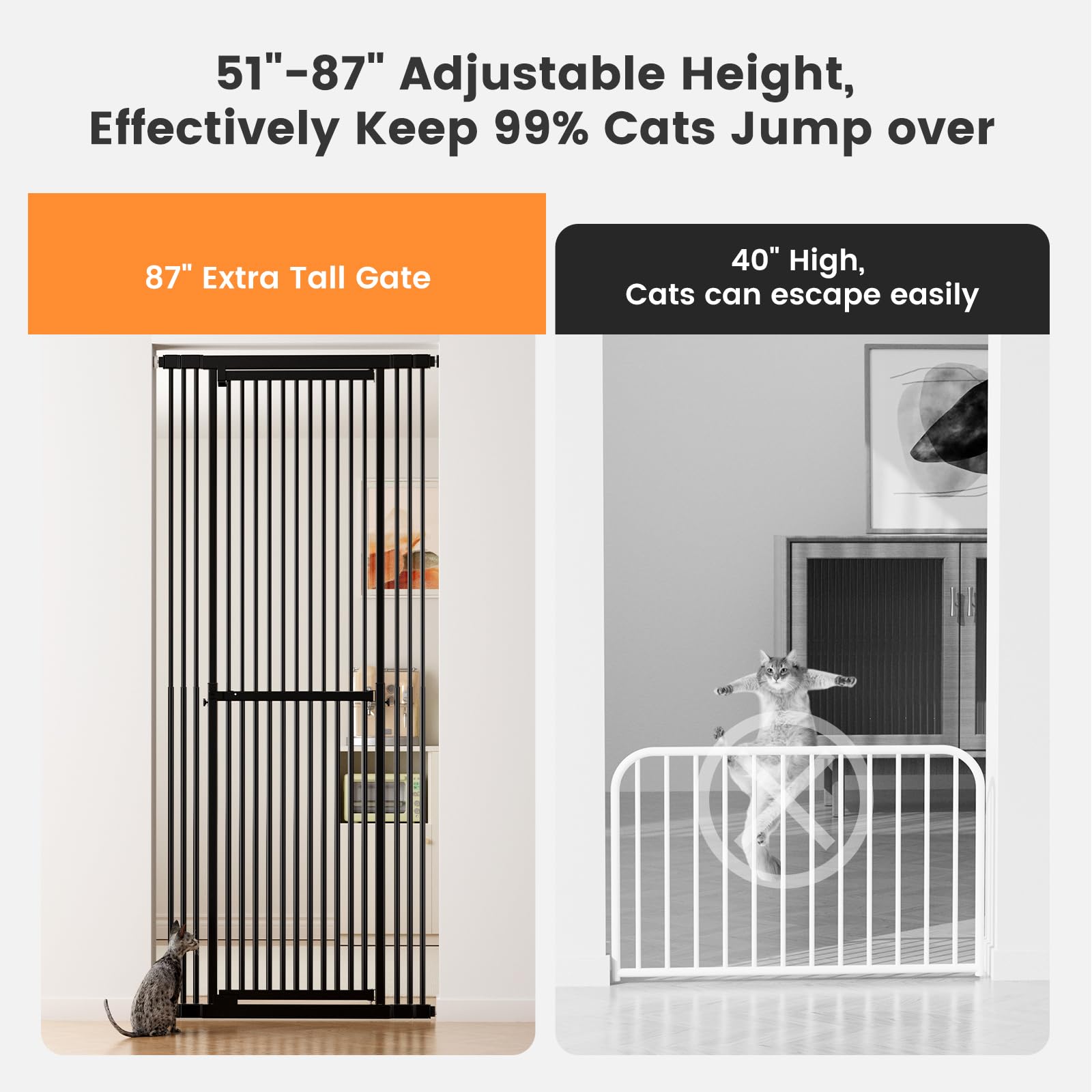 Gardner Pet 51 -87  Extra Tall Cat Gate for Doorway, Wide Adjustable 27.56 -37  Baby Gate Included 4 Extension Kits, Pressure Mo