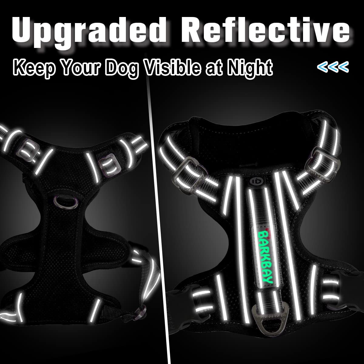 BARKBAY No Pull Dog Harness Front Clip Heavy Duty Reflective Easy Control Handle for Large Dog Walking with ID tag Pocket(Black,