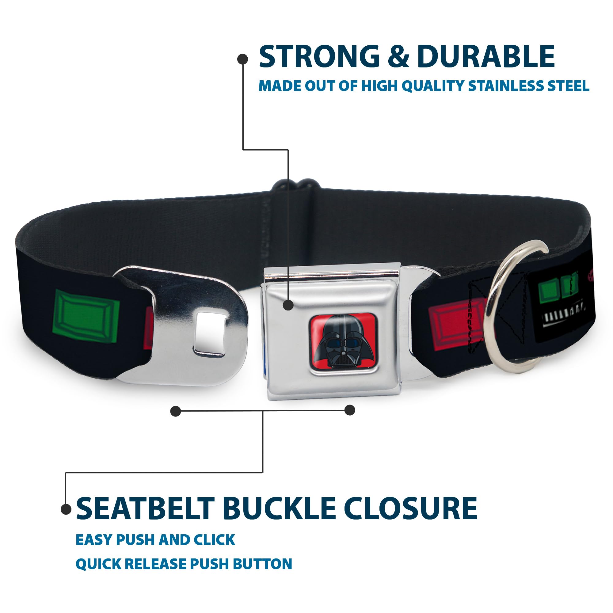 Buckle-Down Dog Collar Seatbelt Buckle Star Wars Darth Vader Utility Belt Bounding3 Black Grays Reds 18 to 32 Inches 1.5 Inch Wi