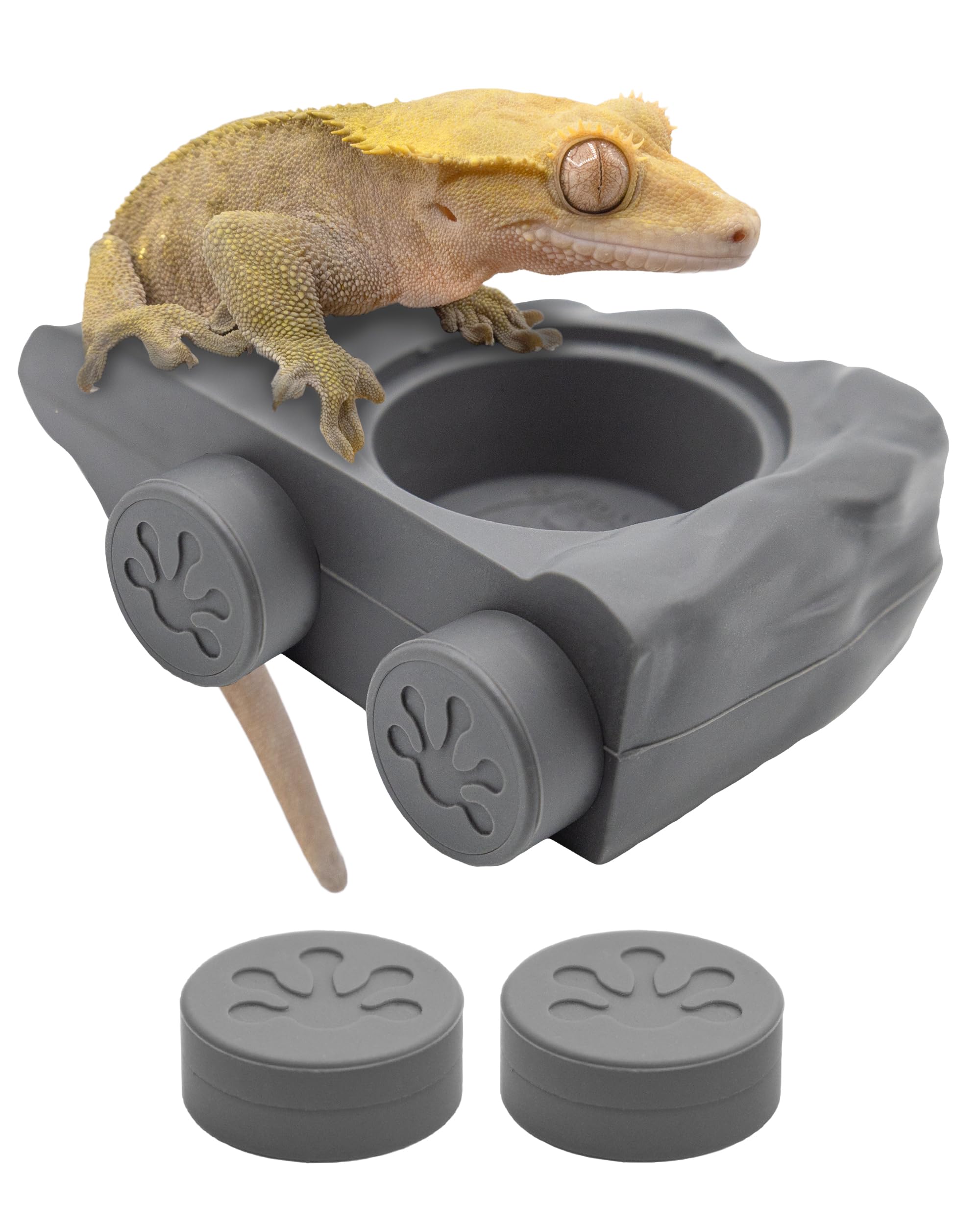 Pangea Silicone Gecko Feeding Ledge - Magnetic Mini Food Dish for Reptile Tank - 4.125 x 2.625 x 1.18 - Fits 0.5oz Cups (Gray)