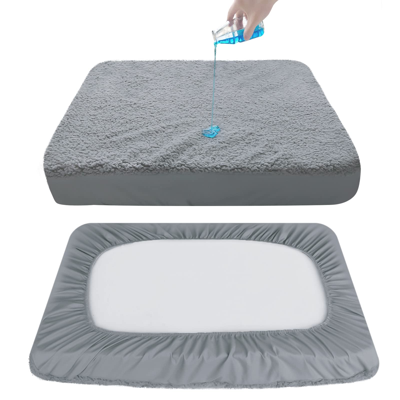 Dog Bed Covers Soft Plush Replacement Washable, Waterproof Pet Mattress Bed Liner Grey 41X29 Inches, For Dog/Cat, Cover Only