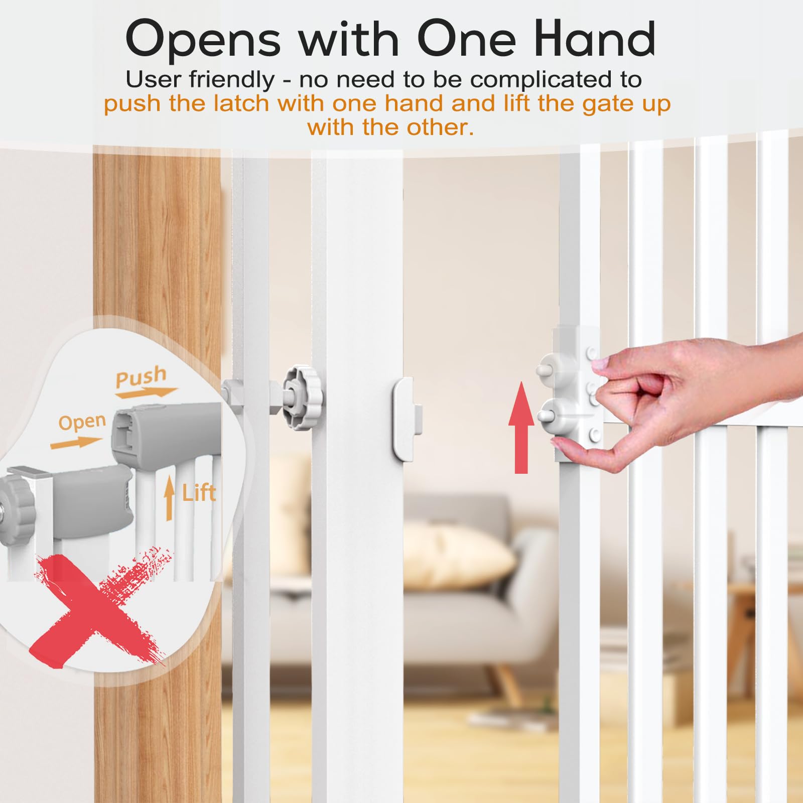 Senneny 63 Extra Tall Cat Gate Auto Close & One-Hand Open, Includes Extension Kit, No Drilling Pressure Mounted & Wall Mounted K