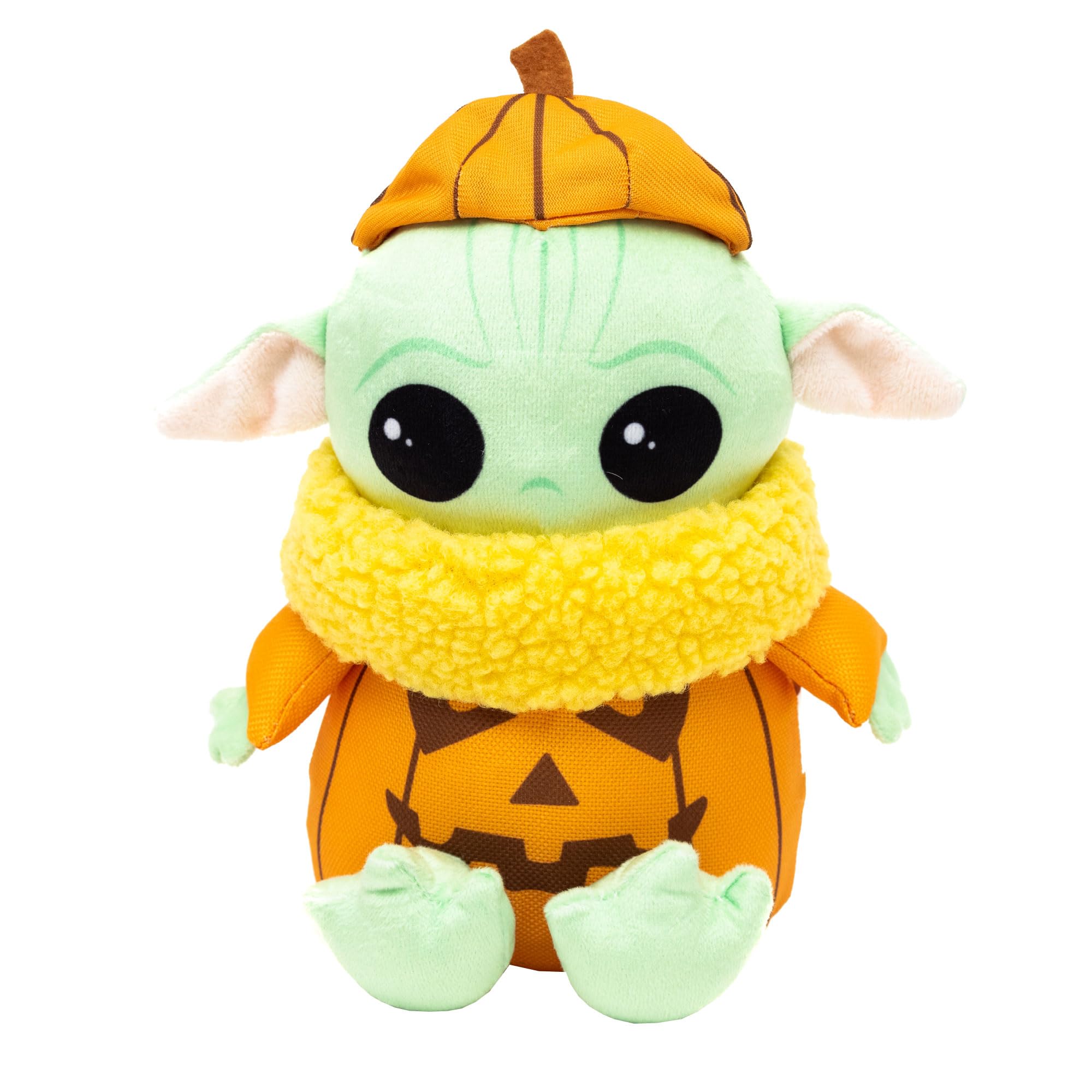 Star Wars Squeaky Plush Dog Toy for Large, Medium & Small Dogs, Halloween Grogu Pumpkin Sitting Pose, 8.5 x 7.0