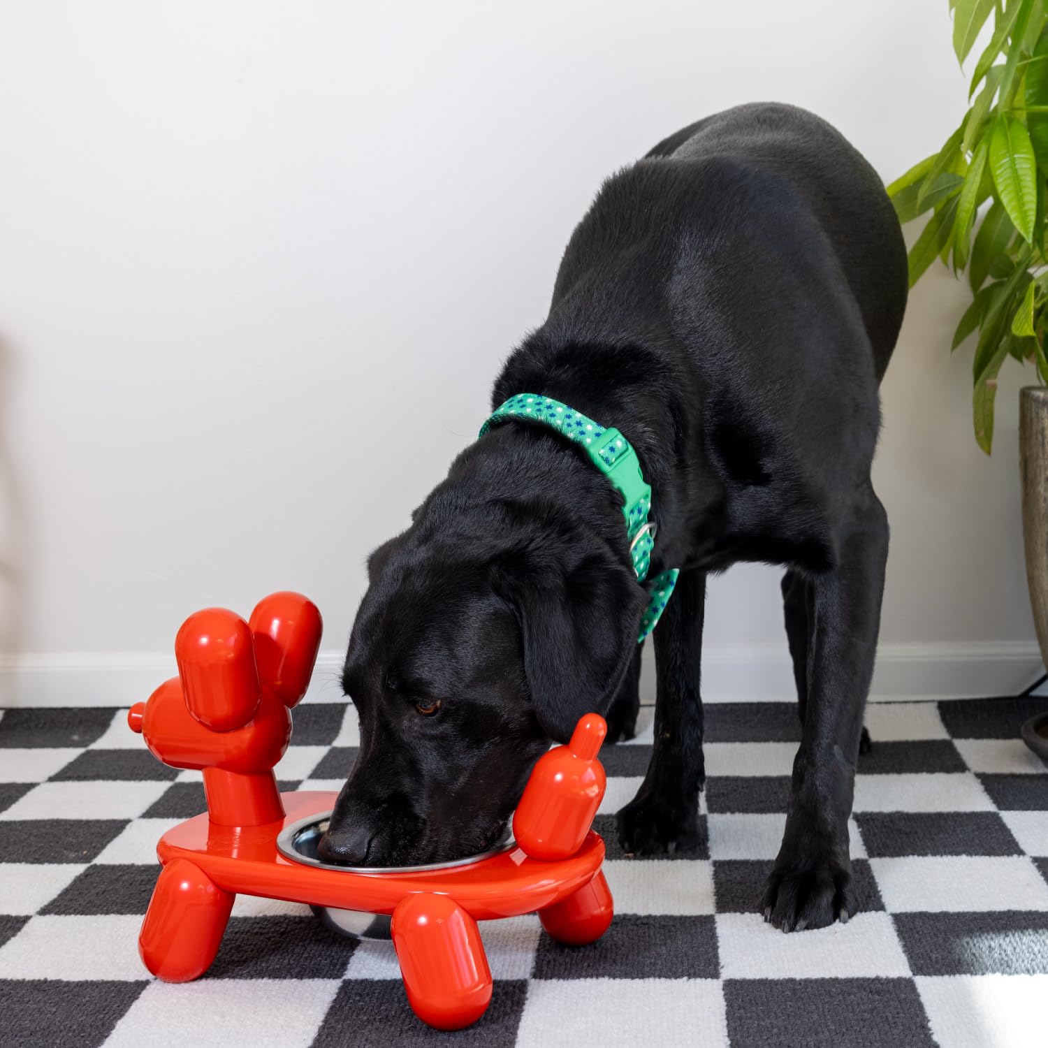 BigMouth Red Balloon Dog-Shaped Elevated Dog Bowl Stand with Stainless Steel Removable Bowl, Dishwashher Safe