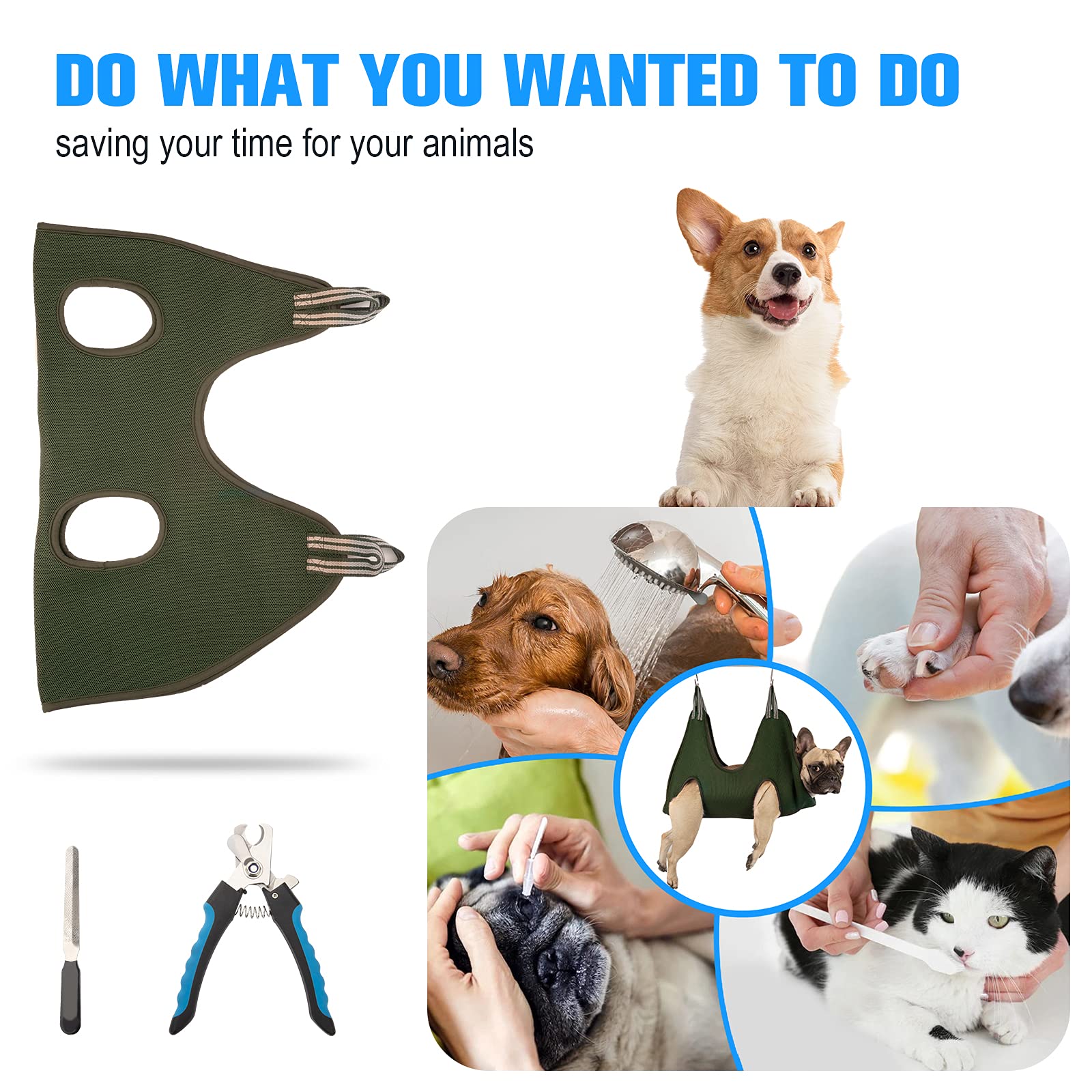 Kkiimatt Dog Grooming Hammock Harness For Medium-Large Size Dogs, Pet Grooming Hammock Dog Nail Hammock With Nail Clippers/Trimm