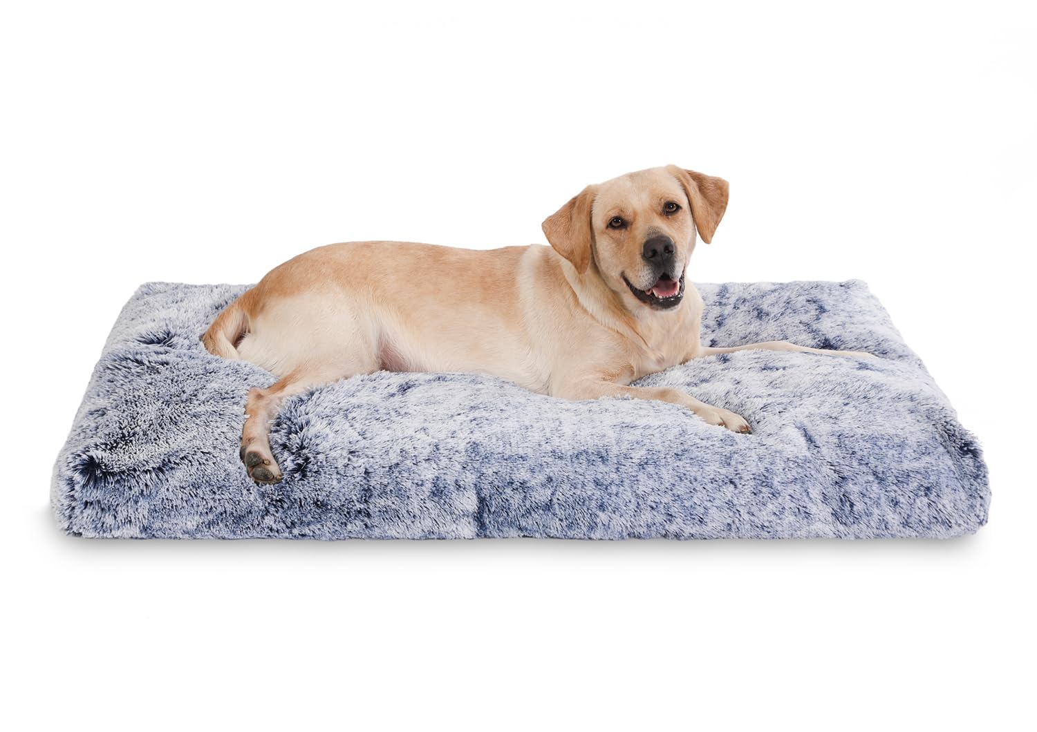 Bedfolks Plush Waterproof Dog Crate Bed, Removable Washable Cover, Faux Fur, 41''X27'', Dark Blue