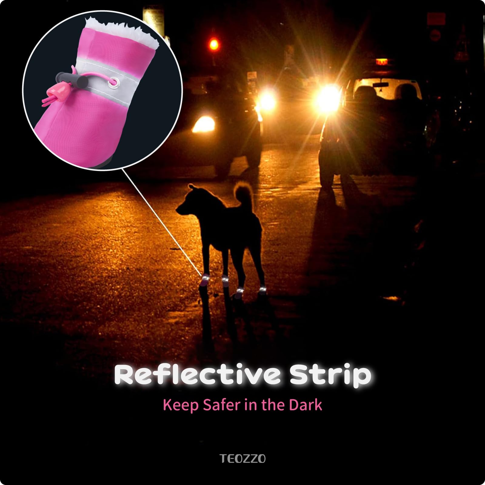 Teozzo Dog Boots Dog Snow Boots For Winter Dogs Boots & Paw Protector Warm Dog Booties For Puppy With Reflective Strip Dog Shoes For Small Medium Size Dogs 4Pcs Pink Size6