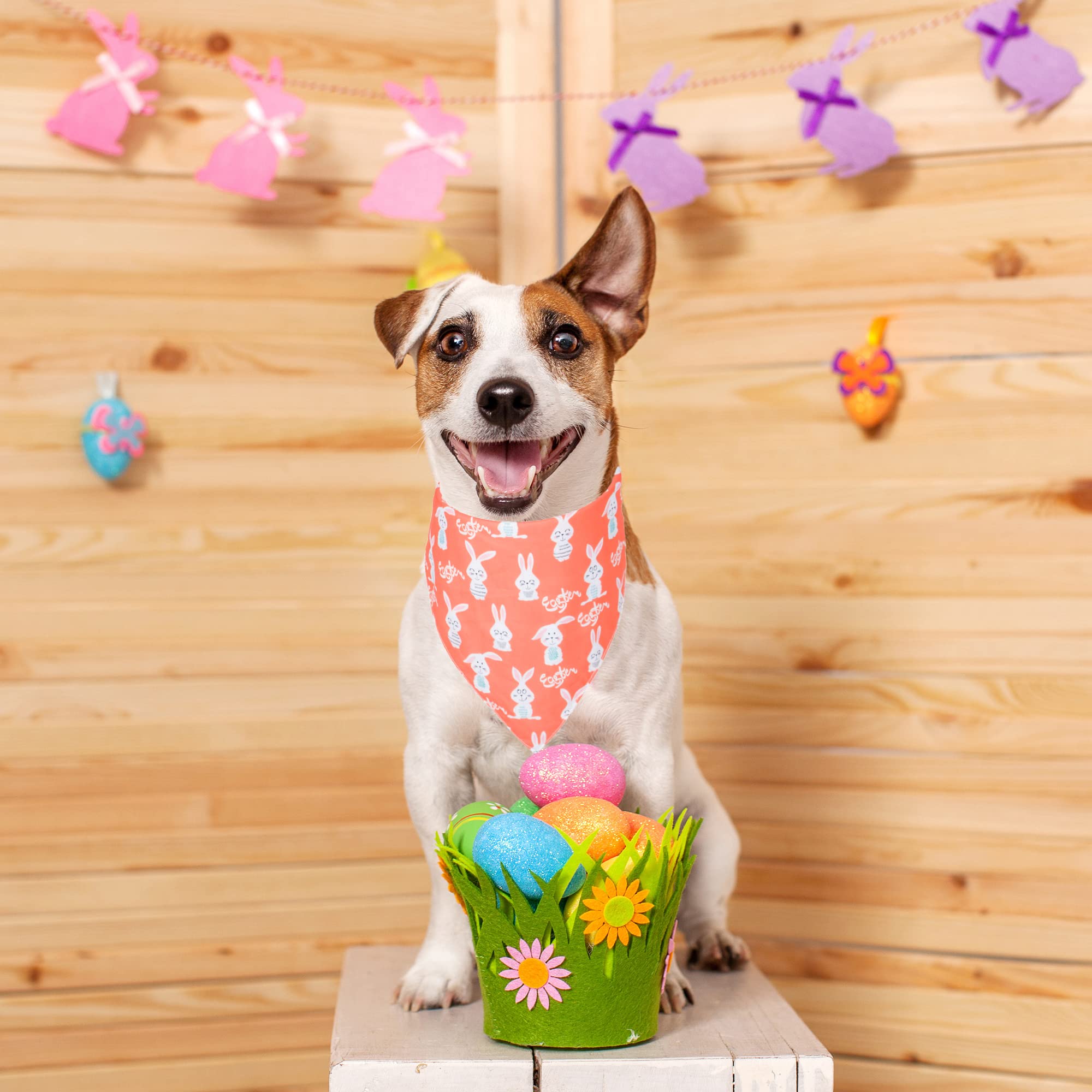 Adoggygo Easter Dog Bandana, Multiple Sizes Offered, Reversible Festival Pet Bandana Triangle Dog Scarf For Medium Large Dogs Pets (Large, Easter)