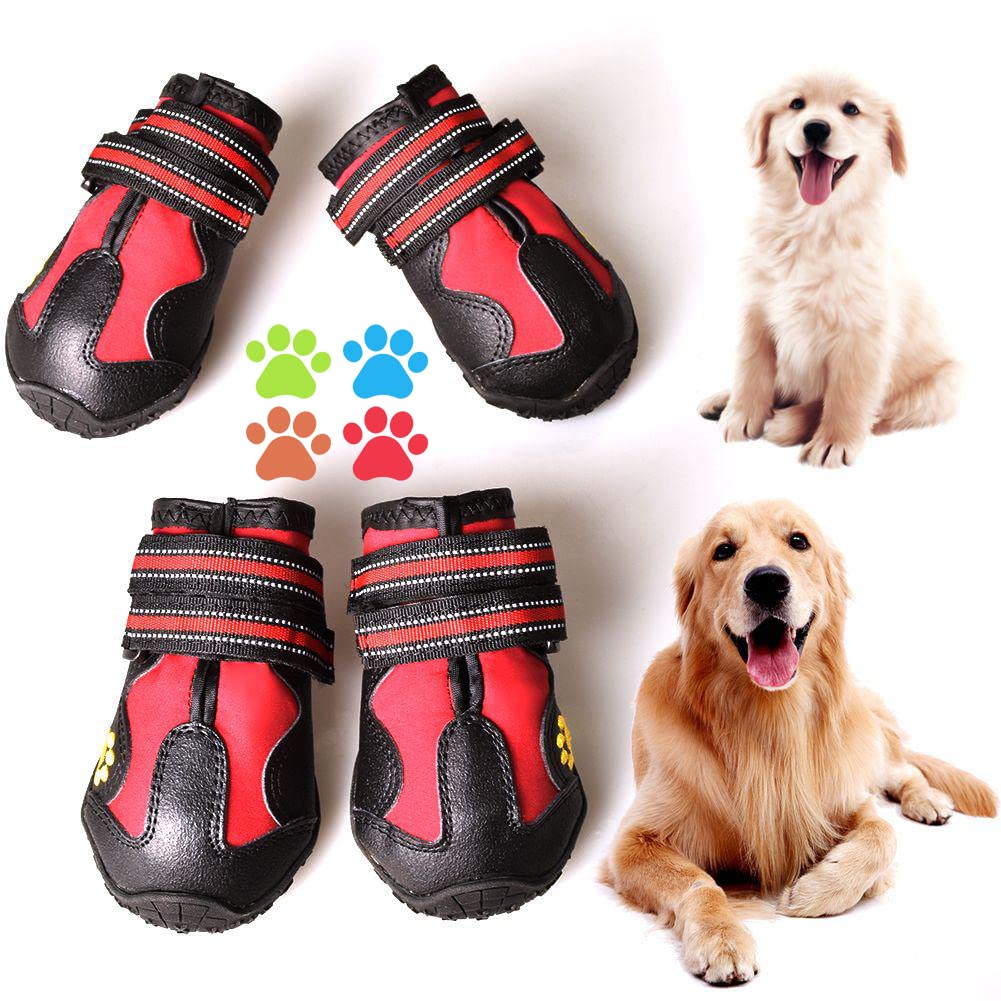 Covertsafe& Dog Boots For Dogs Non-Slip, Waterproof Dog Booties For Outdoor, Dog Shoes For Medium To Large Dogs 4Pcs With Rugged Sole Black-Red, Size 1: (2.3 Inch X1.6 Inch)(L*W) For 10-23 Lbs