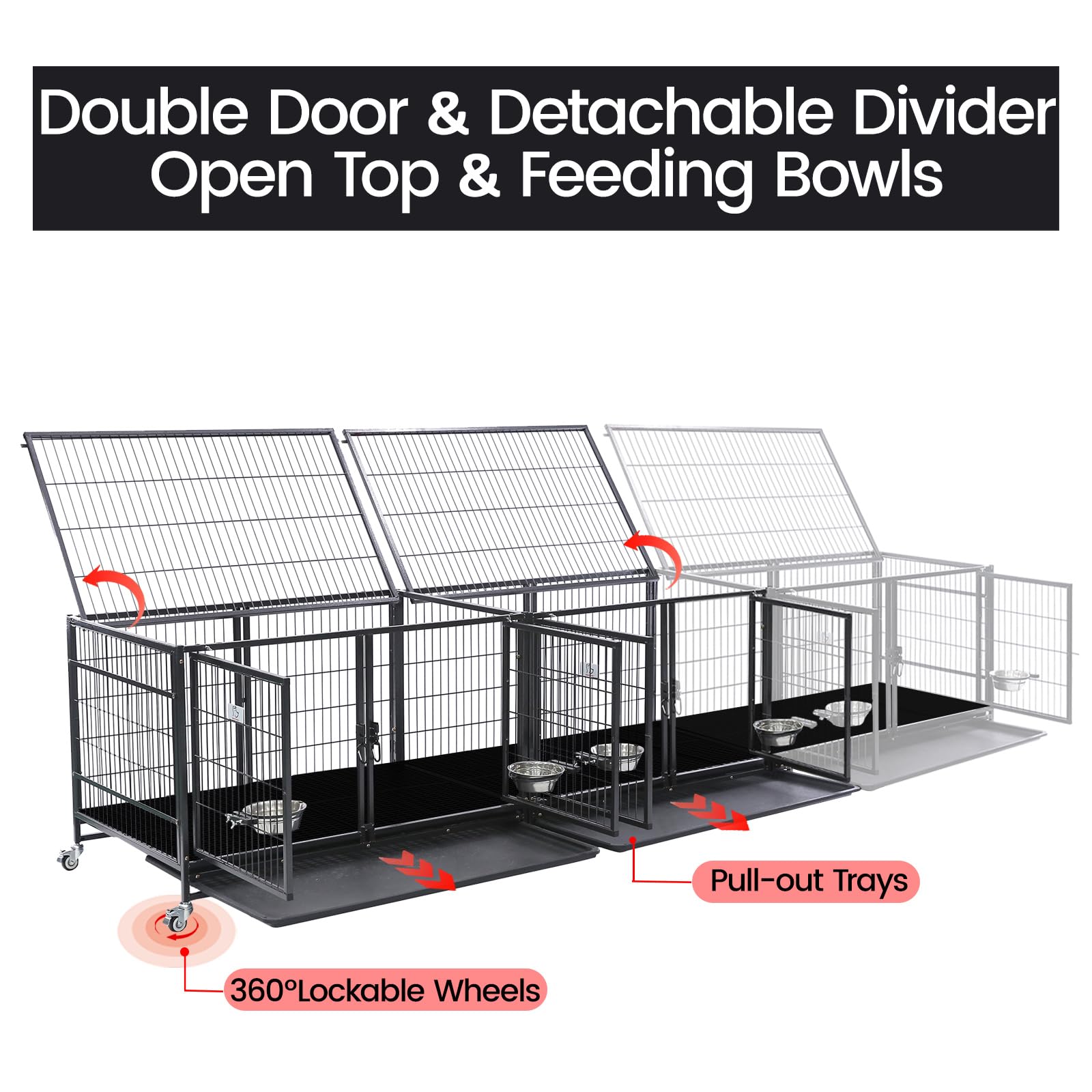 Homey Pet 43 inch Dog Crate 3 Floor Stackable Heavy Duty Dog Kennel Dog Grooming cage with Feeding Doors and Divider, Additional