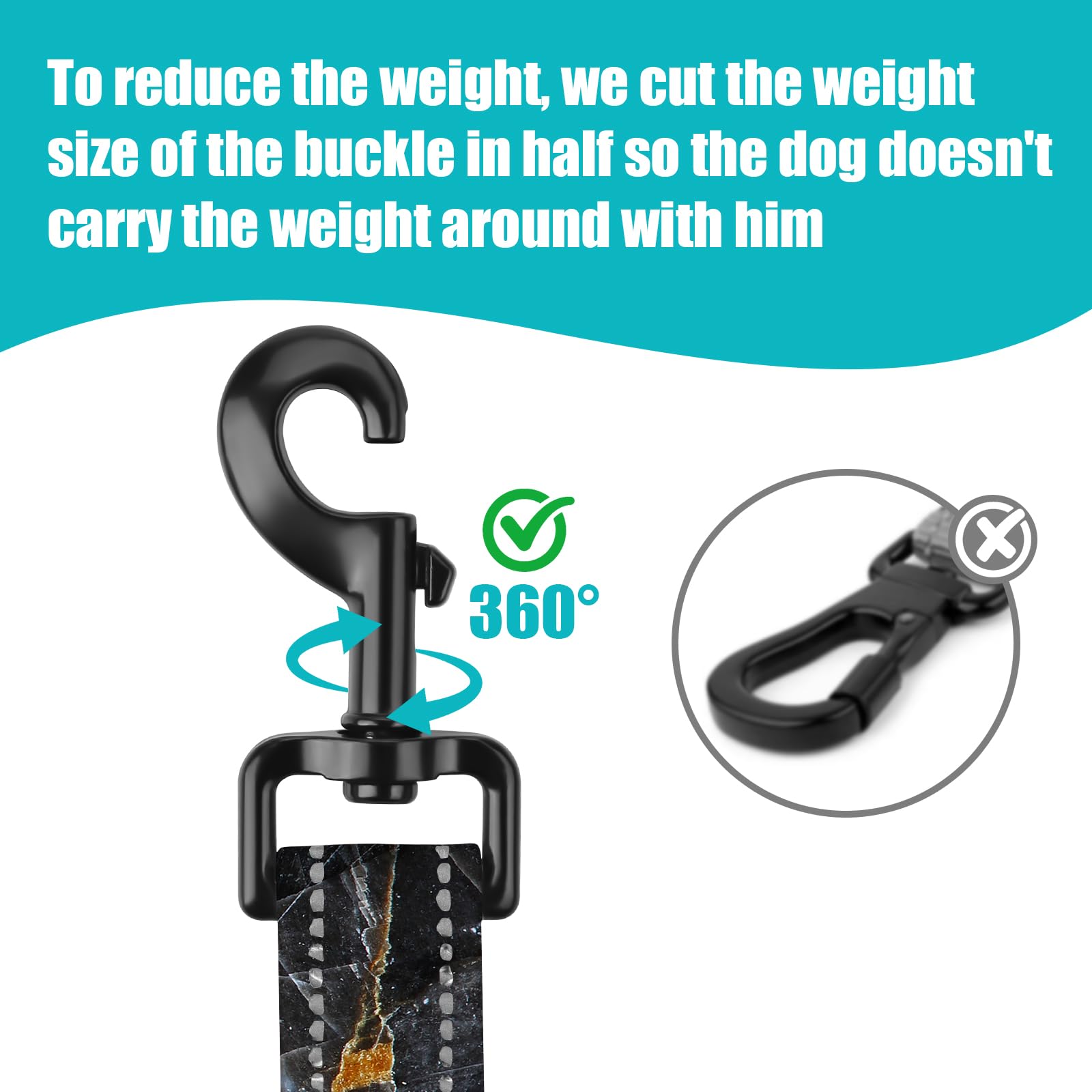 Black Marble Nylon Short Dog Leash For Training Control - Reflective, Padded Handle For Large & Medium Dogs