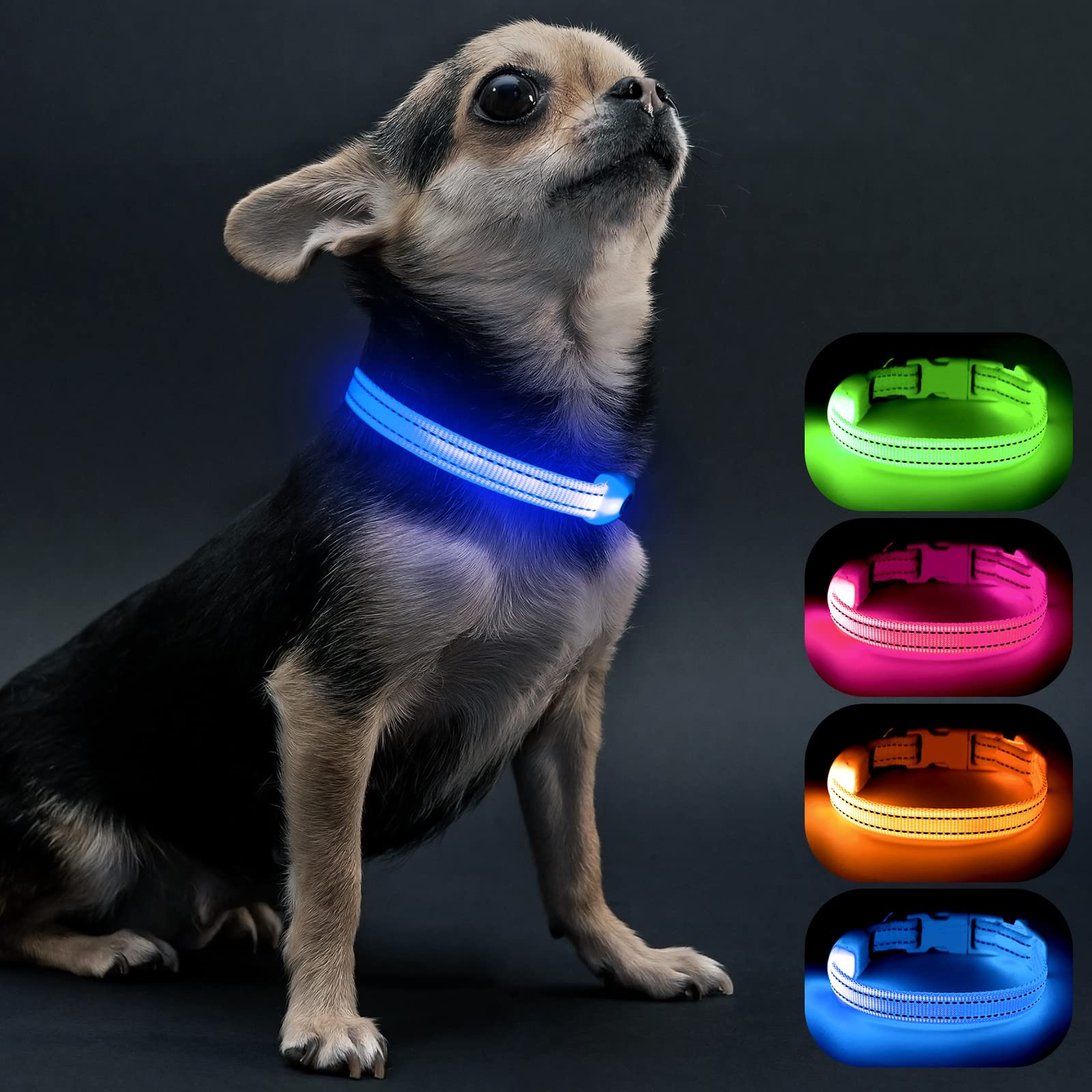 Visinite Light Up Dog Collars For Small Dogs,Led Dog Collar Light Rechargeable,Fully Adjustable Lighted Dog Collar,Glow In The Dark Dog Collars With Dog Lights For Night Walking,Blue