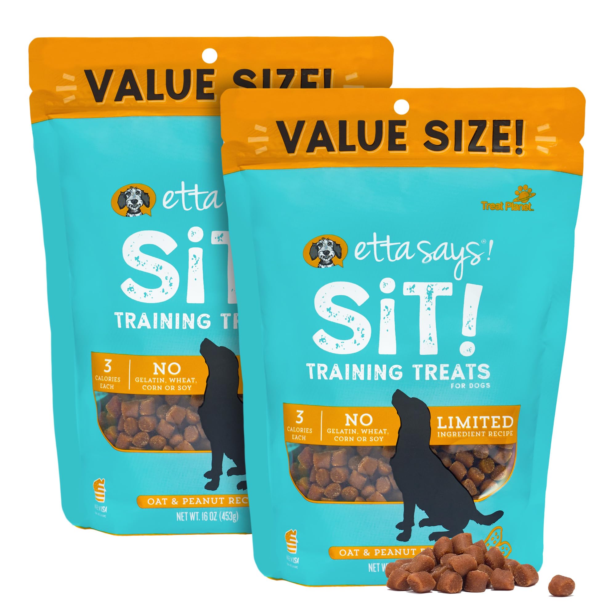 etta says! Sit Training Treats - All Natural Peanut Butter Soft Treats for Dogs - Made in The USA - 2 Pack