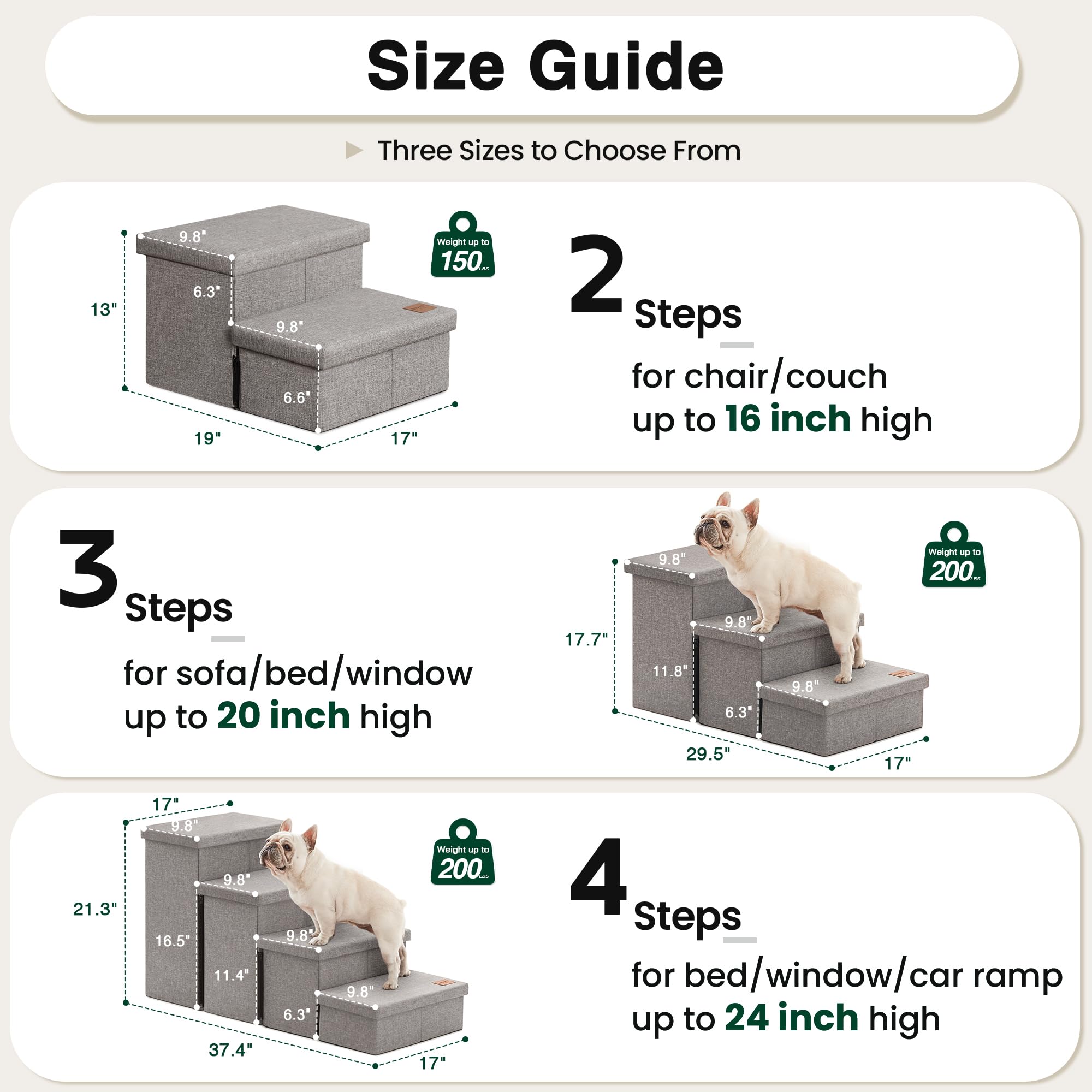 Loves cabin Dog Stairs with Storage 13 H,Foldable Pet Stairs for Small Medium or Large Dogs,Cat Puppy Steps Ramp with Zip up to