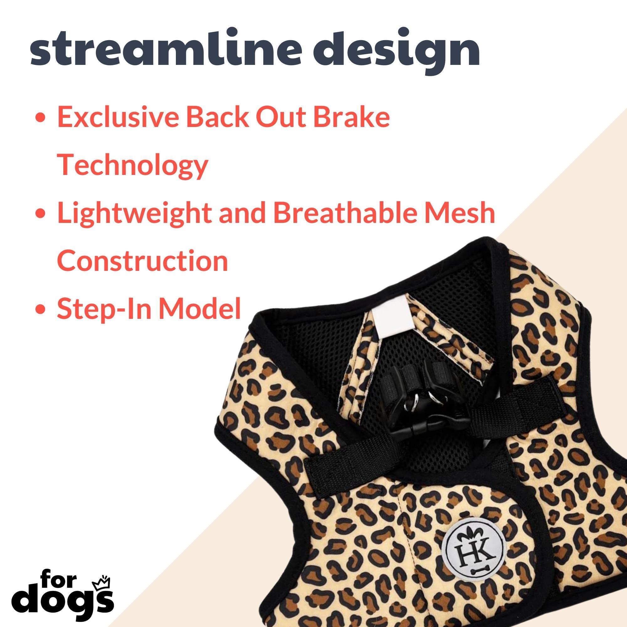 Huxley & Kent Hudson Walking & Training Harness - Tan Leopard (Extra-Small, 6-10Lbs) - Easy Control Step-In Mesh Vest Harness Wi