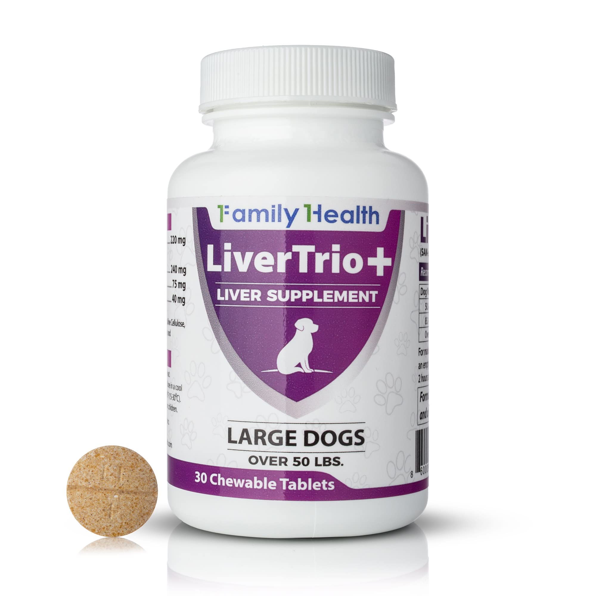 LiverTrio+ Comprehensive Liver Support Supplement for Large Dogs. Flavorful Chewable Tablets Combining Same, SPC, Silybin A+B, +