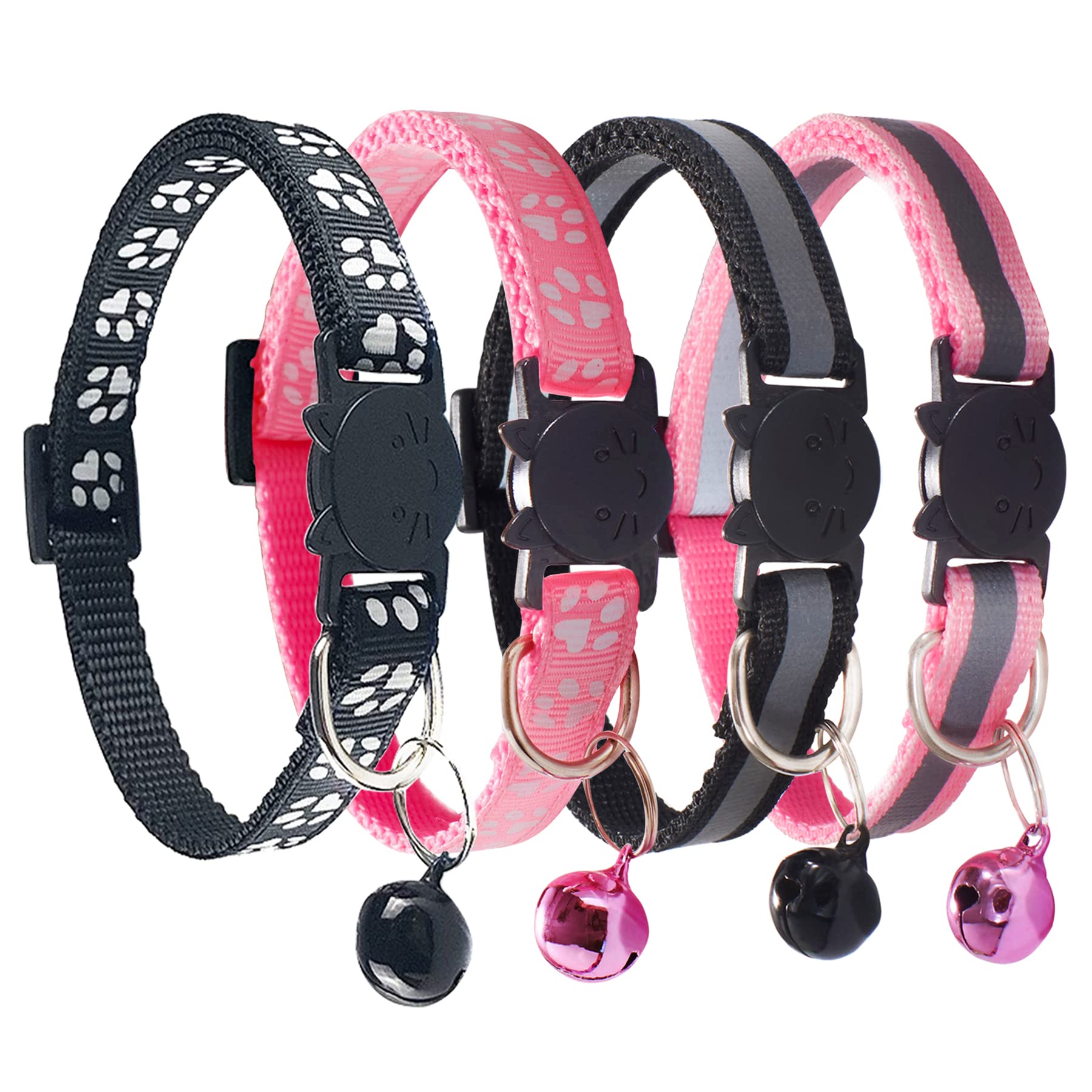 D-Buy Cat Collars With Bell, Breakaway Cat Collars, Reflective Cat Collars, Nylon Cat Collars With Bell, Collars For Cats (4 Colors)