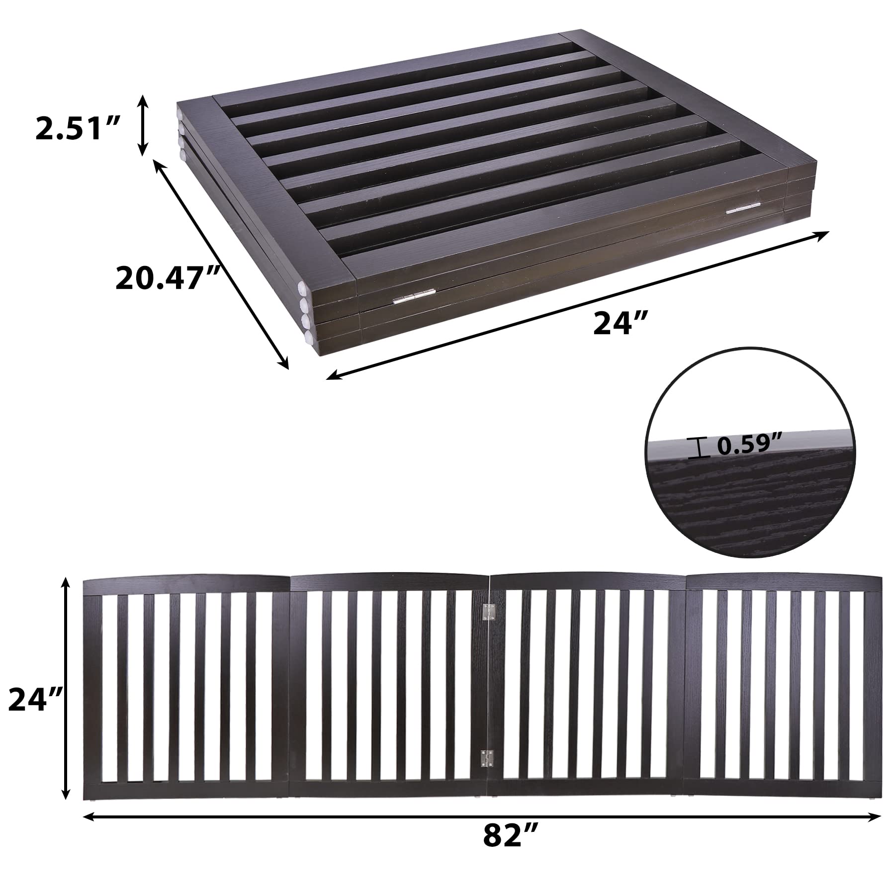 Epetlover Extra Wide Dog Gate 24 Inch High Freestanding Indoor Pet Door For House Doorways Stairs Halls, Foldable Wood Outdoor Safety Fence 4 Panels, Coffee