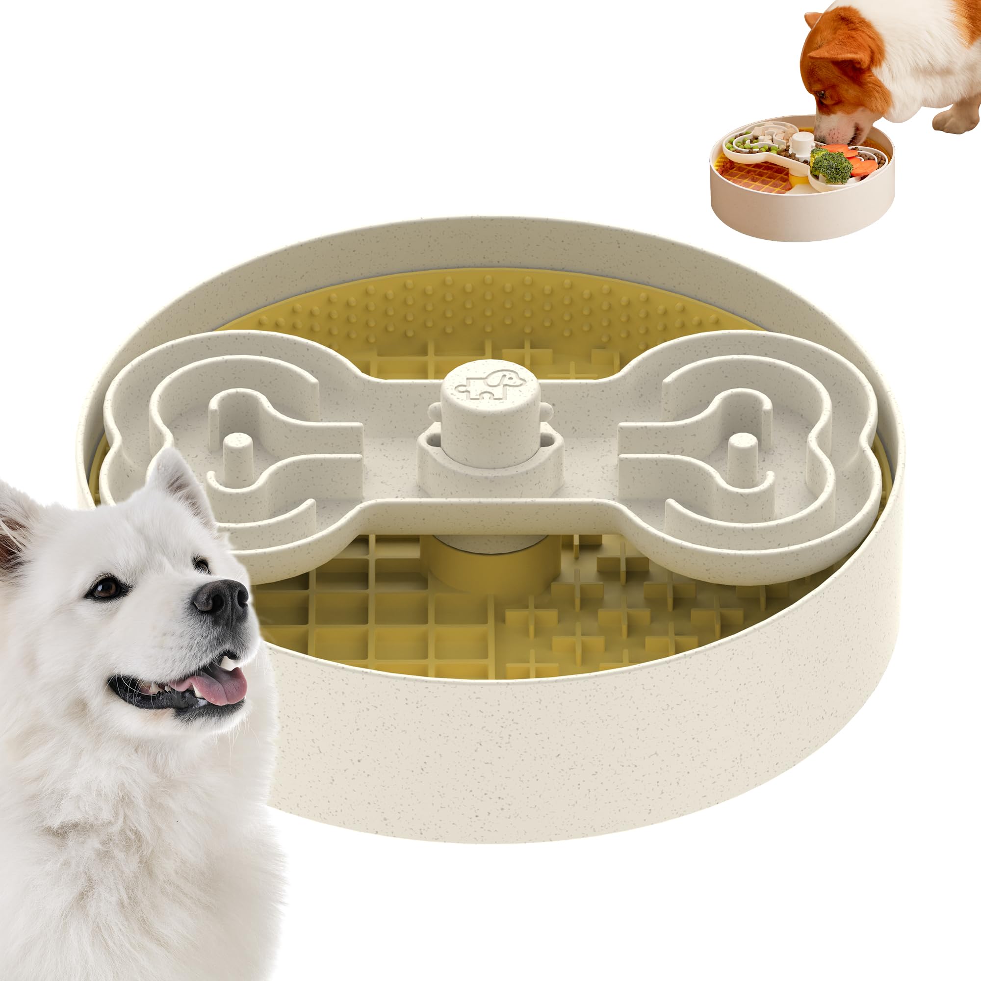 Puzzle Feeder Slow Feeder Dog Bowl with Lick Mat and Puzzle Inserts - Non-Slip Base, Adjustable Speed Design, Dishwasher Safe fo