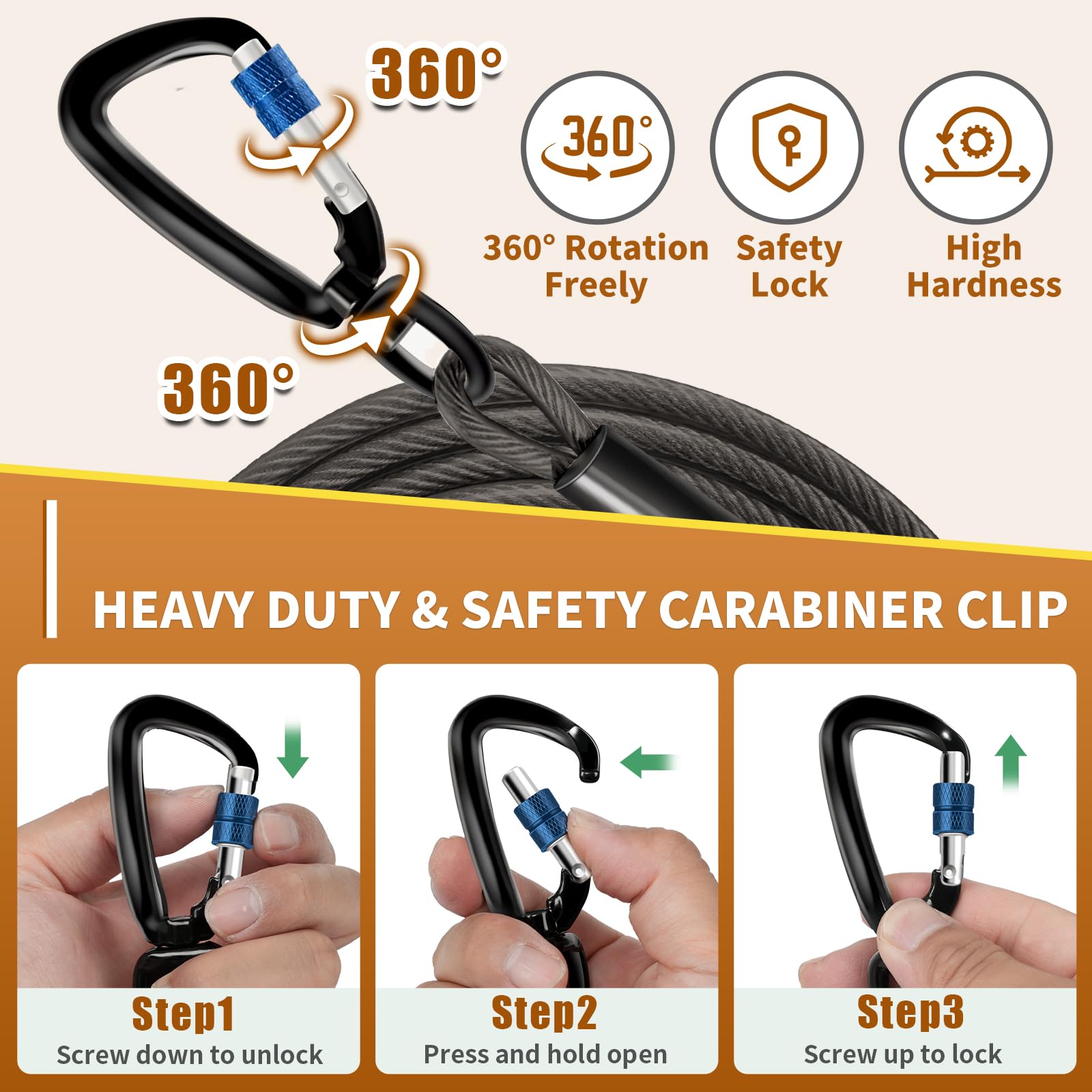 Duckygoo Heavy Duty Dog Tie Out Cable - Rust Proof Leash With Handle, No Tangle Tether For Medium To Large Dogs Up To 500Lbs, 30