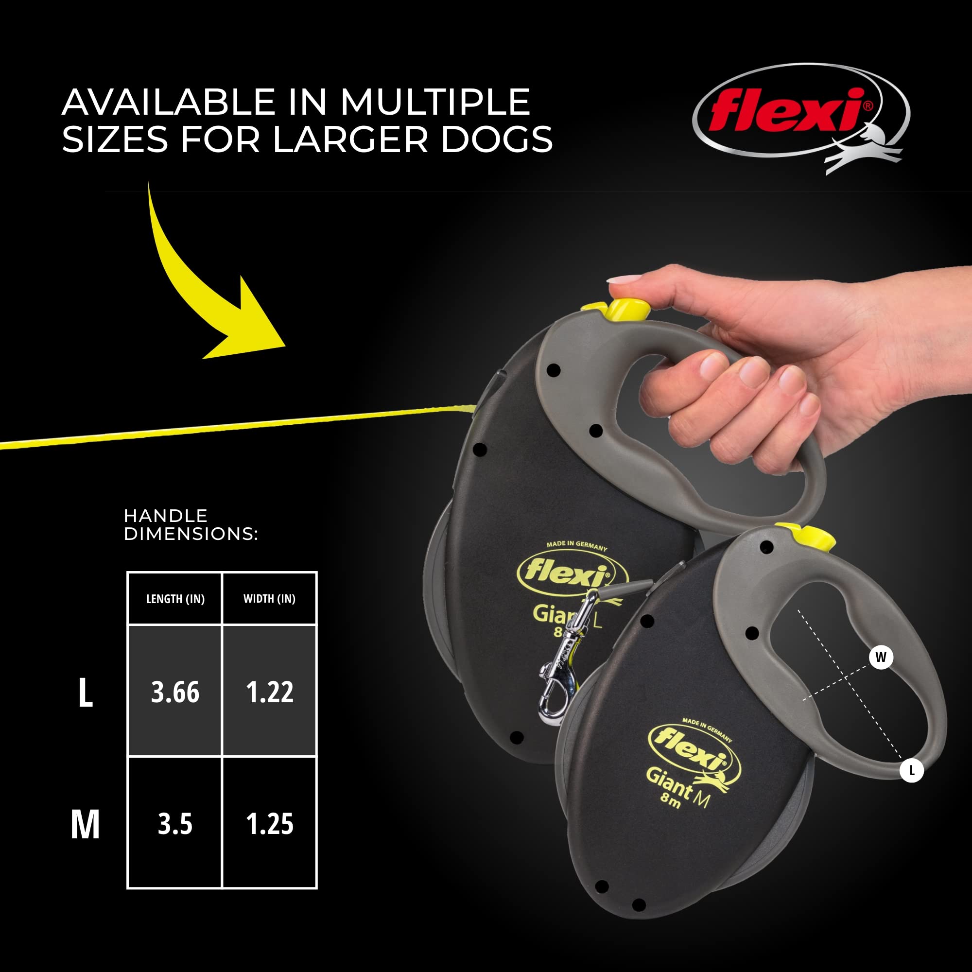 Flexi Giant Tape Retractable Dog Leashes For Medium Dogs Upto 55 Lbs. – 26 Ft., Black | Tangle Free Pet Walking Leash With One-Handed Brake, Pause, Lock|German Quality Product