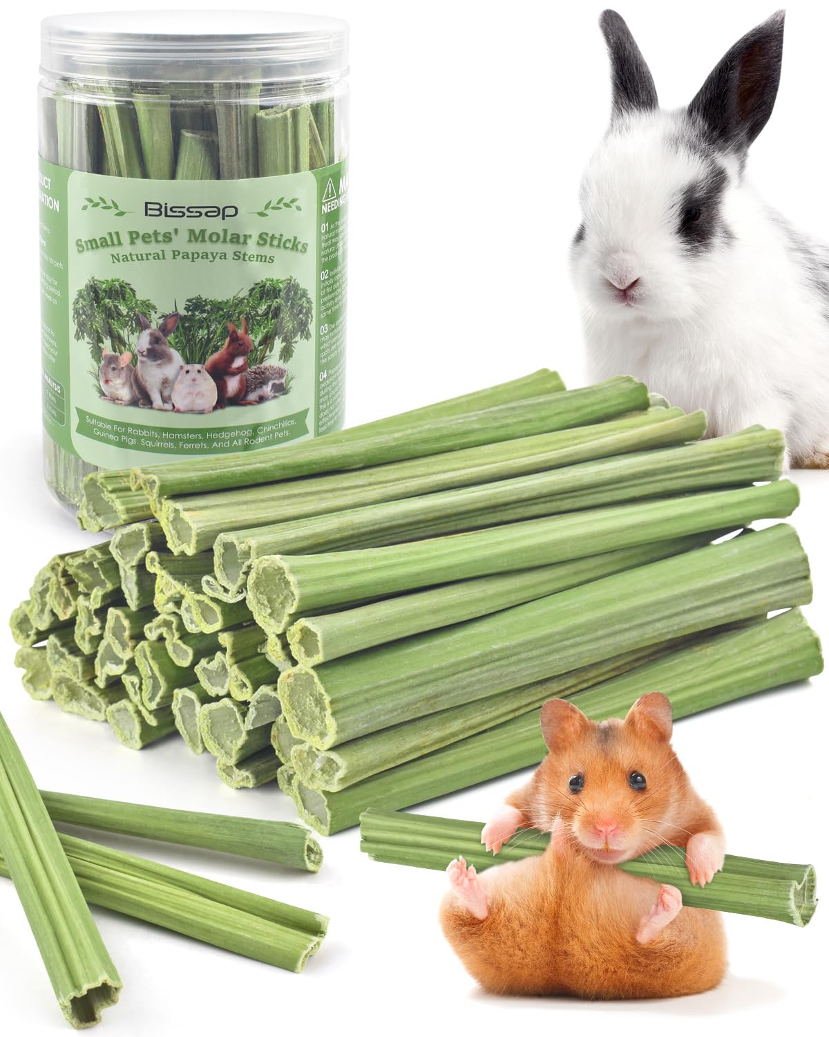 Bissap 50PCS Rabbit Chew Sticks, Natural Papaya Stems Bunny Chews Treats for Rabbits Hamsters Chinchillas Guinea Pigs Small Anim