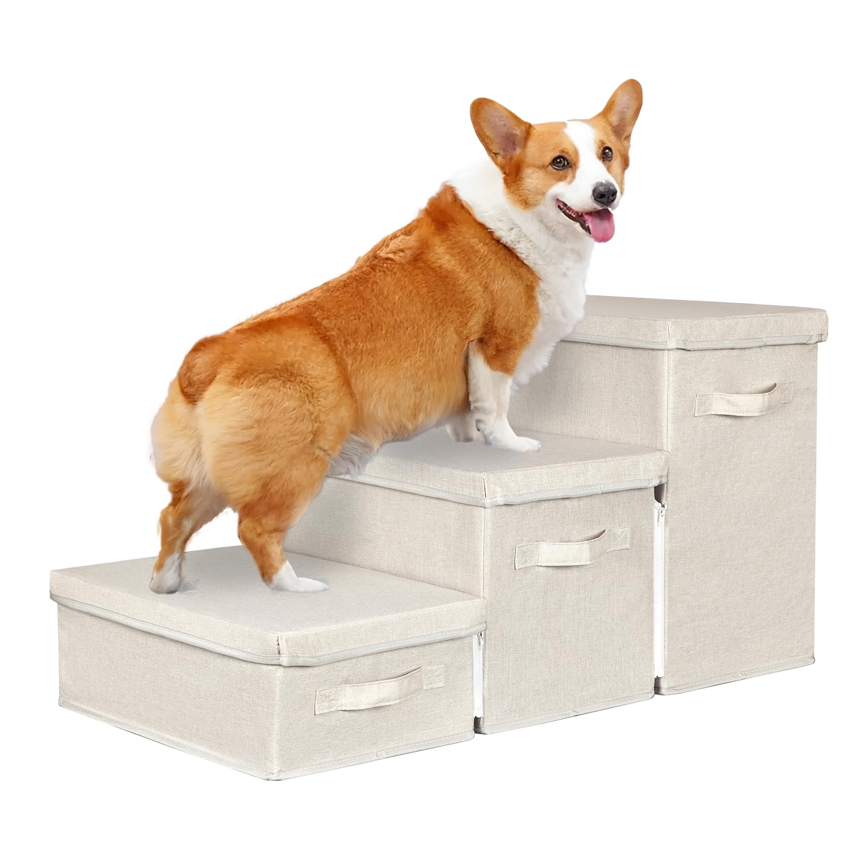 Weavelyrics Pet Stairs With Storage, Pet Step For Small Dogs And Cats, 3-Step Folding Pet Steps With Zip, Cat Stairs Dog Steps F