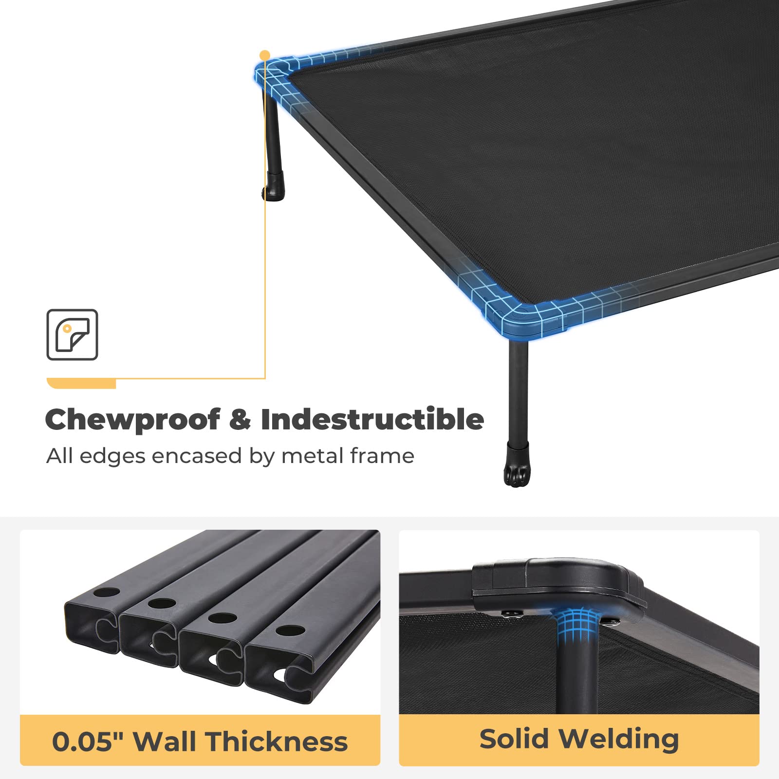 Veehoo Chewproof Elevated Dog Bed - Cooling Raised Pet Cot, Breathable Mesh, Washable & Non-Slip For Medium Dogs, Indoor/Outdoor