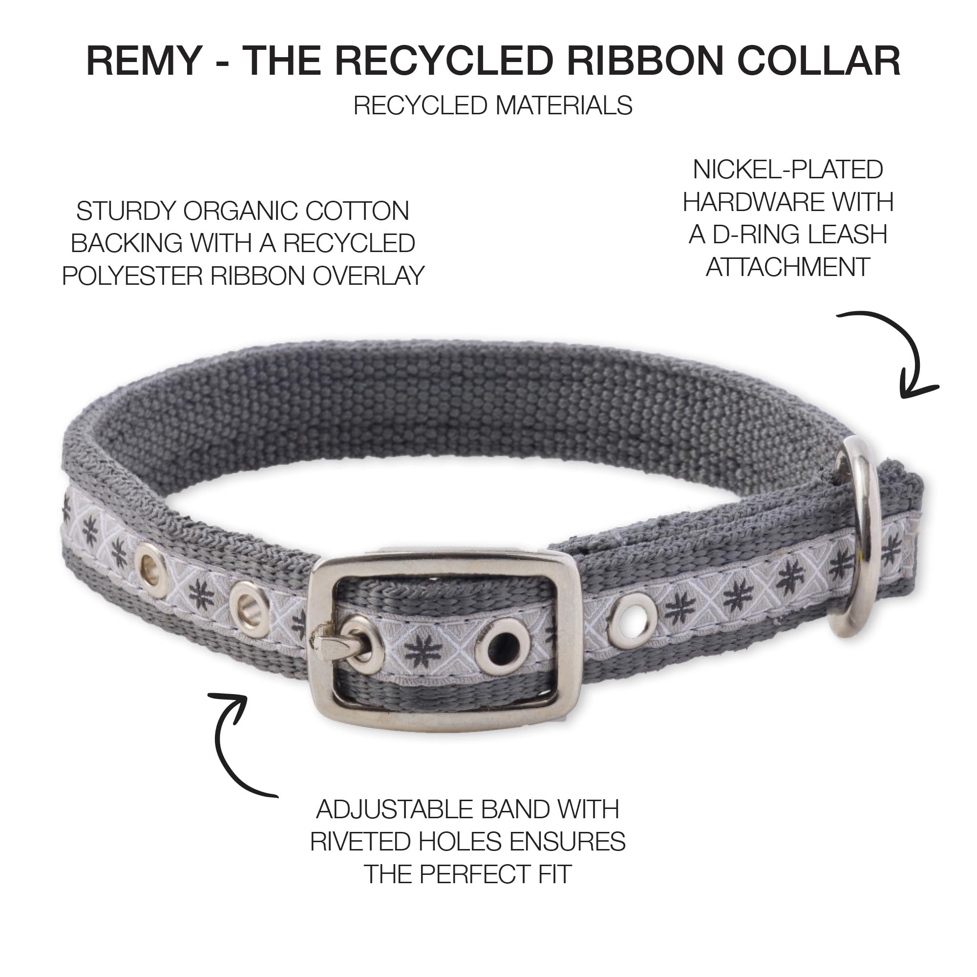 Pet Passion Adjustable Recycled Ribbon Dog Collar For All Pet Breeds, Fair Isle Gray, X-Large