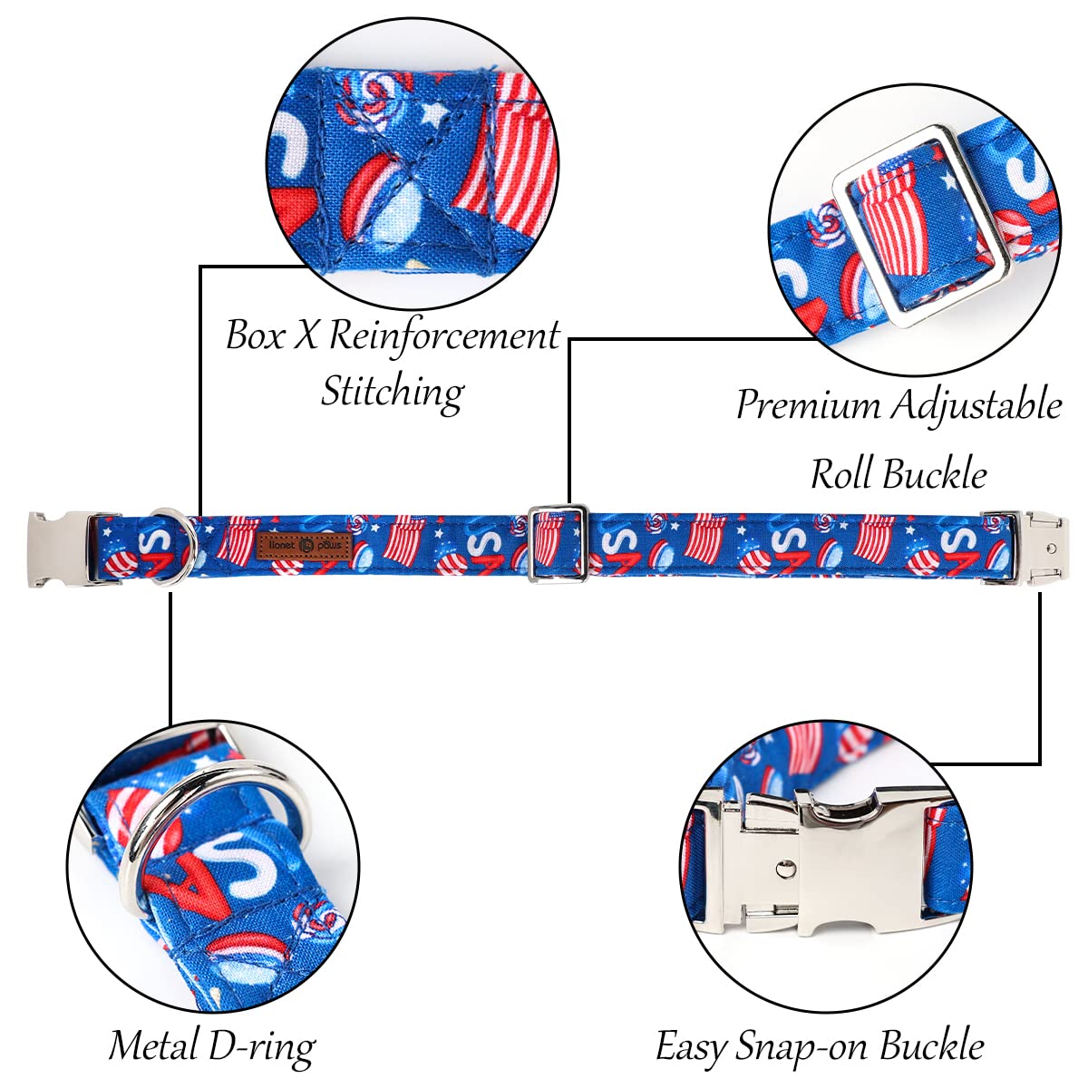 Lionet Paws Patriotic Dog Collar With Bowtie, 4Th Of July, Soft And Comfortable Adjustable American Flag Bowtie Collar For Dogs