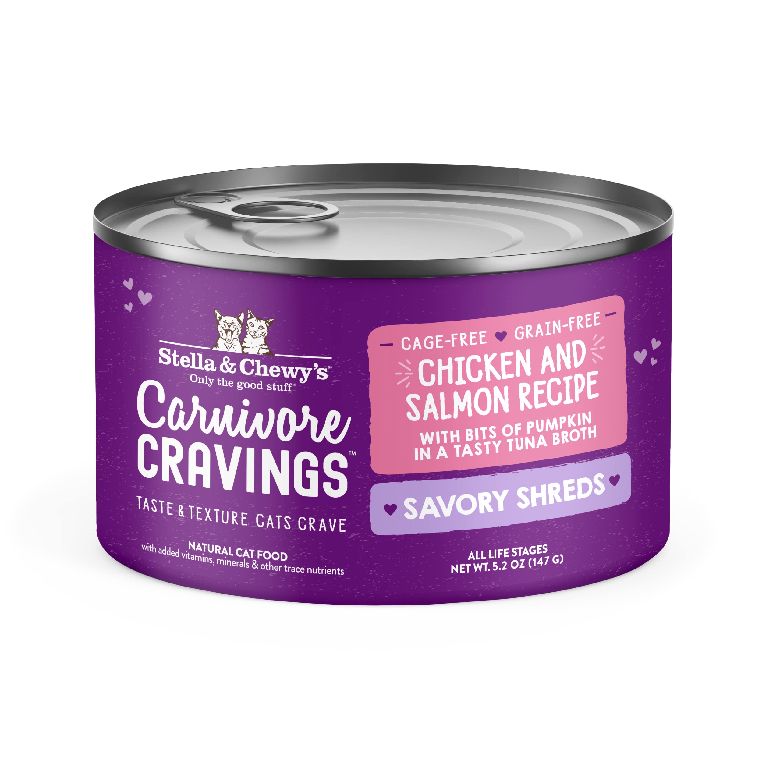 Stella & Chewys Carnivore Cravings Savory Shreds Cans - Grain Free, Protein Rich Wet Cat Food - Cage-Free Chicken & Wild-Caught 