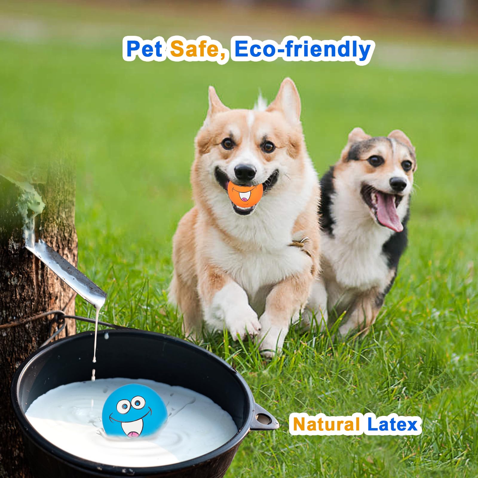 gulucute Latex Dog Squeaky Toys - Smile Face Balls, Natural Rubber, Interactive Fetch Play, 6 PCS for Small Dogs