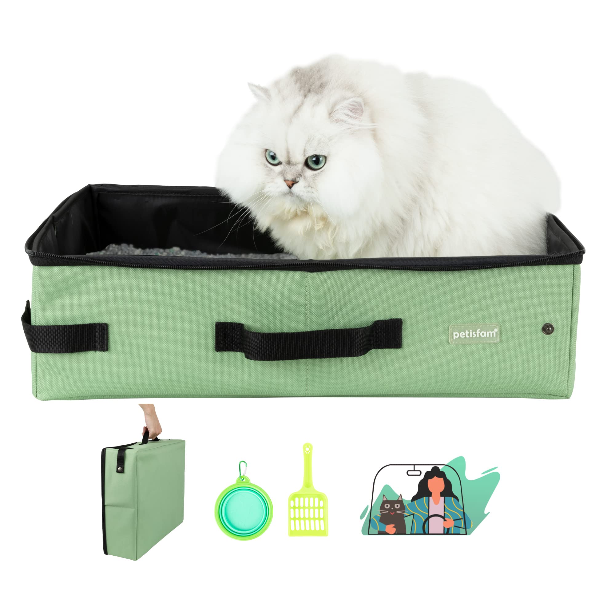 Portable Cat Litter Box with Zipped Top for Easy Travel with Cats and Kitty. Lightweight, Sturdy, Leak-Proof, Odor-Free Medium