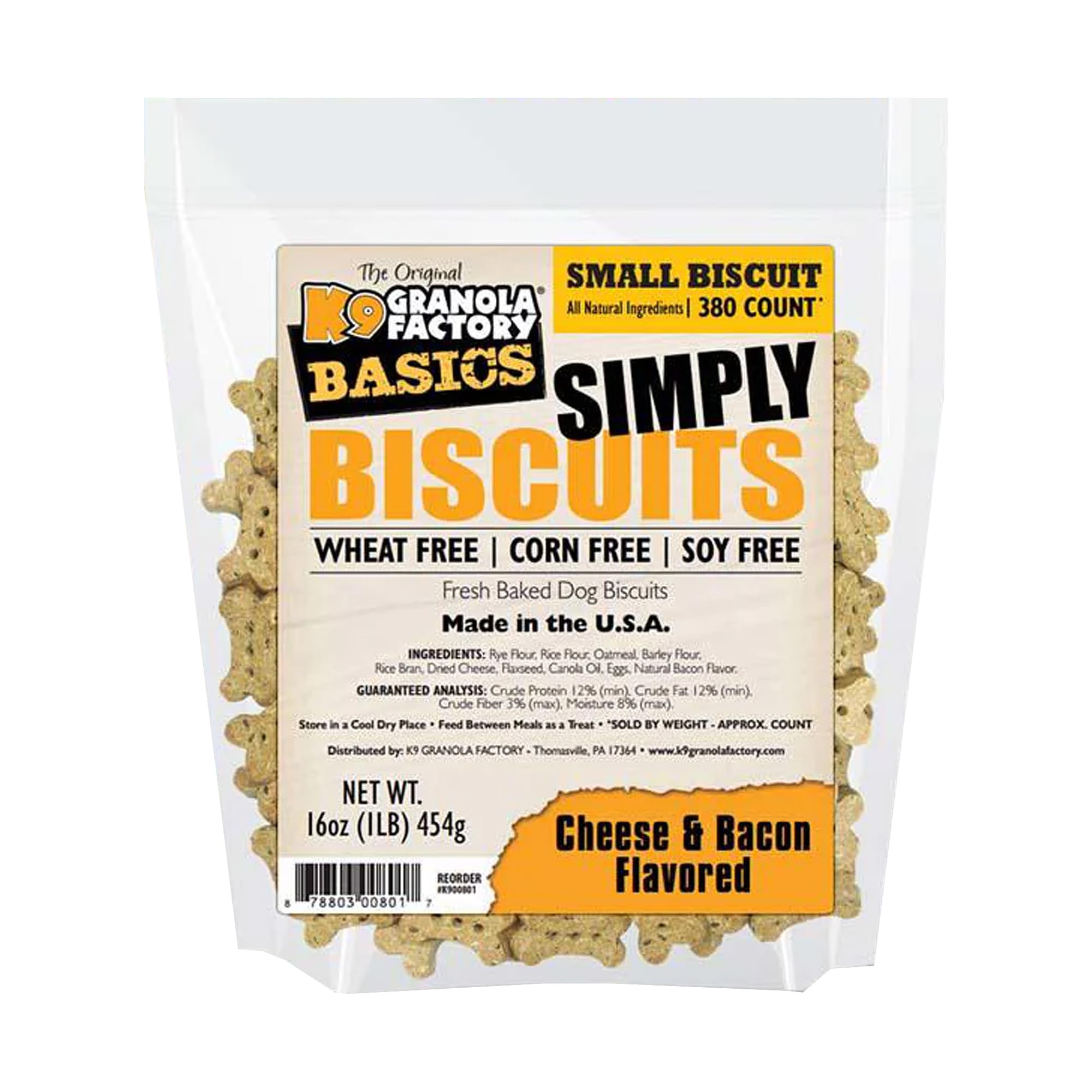 K9 Granola Factory Simply Biscuits Cheese & Bacon Dog Treats, Small 15 Pound Bulk Box