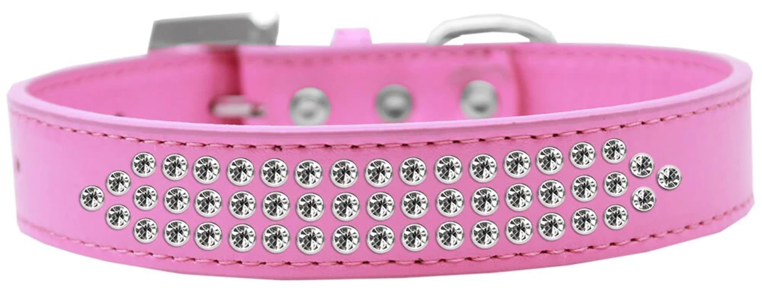 Dog, Puppy & Pet Fashion Collar, Three Row Clear Crystal Rimsets Light Pink 16