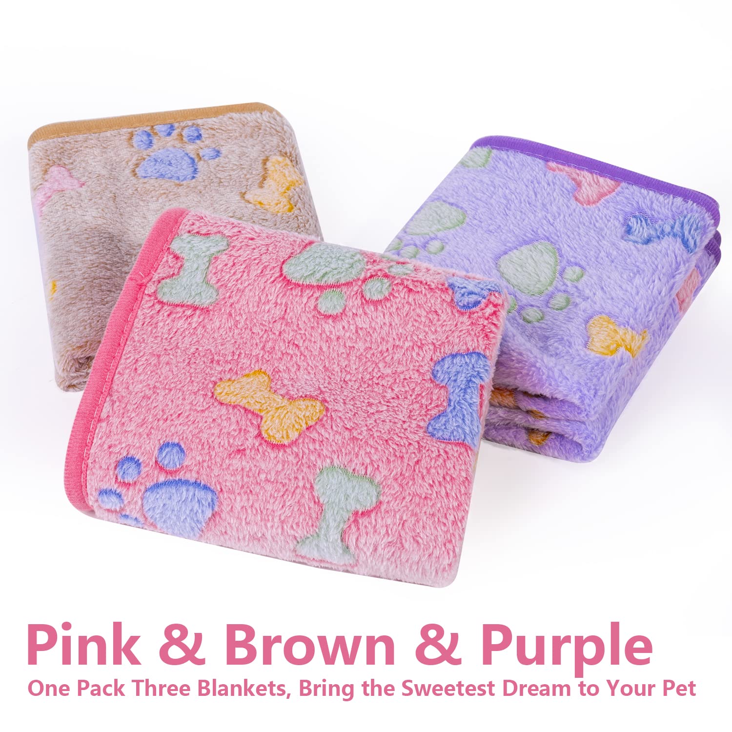 Leapsheep Pet Blankets For Dogs Cats - 3Pack Bone Pattern Super Soft Fluffy Dog Blankets For Small Medium Large Doggy Kitten (Bone, Small)