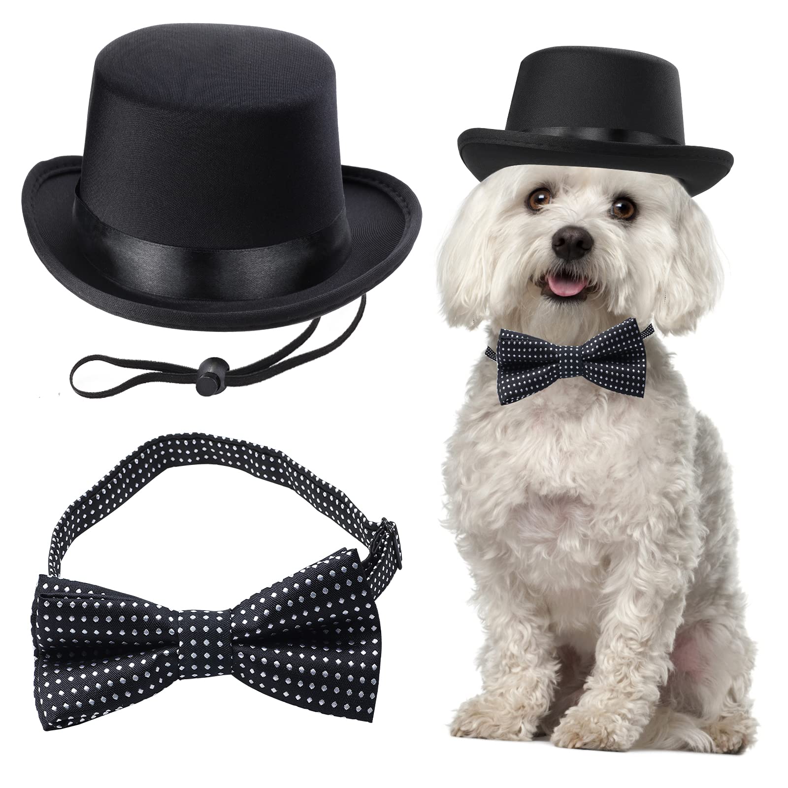 Yewong 2 Pieces Pet Formal Accessories Set - Pet Top Hat With Pet Formal Necktie/Bowtie Birthday Party Gradation Halloween Costumes Accessories For Dog Cat (Black-B) One Size