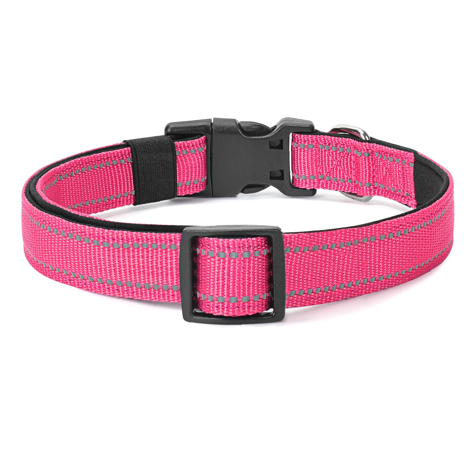 Penseepet Reflective Dog Collar Padded With Soft Neoprene Breathable Quick Release Basic Dog Collars For Medium Dogs Hot Pink Girl