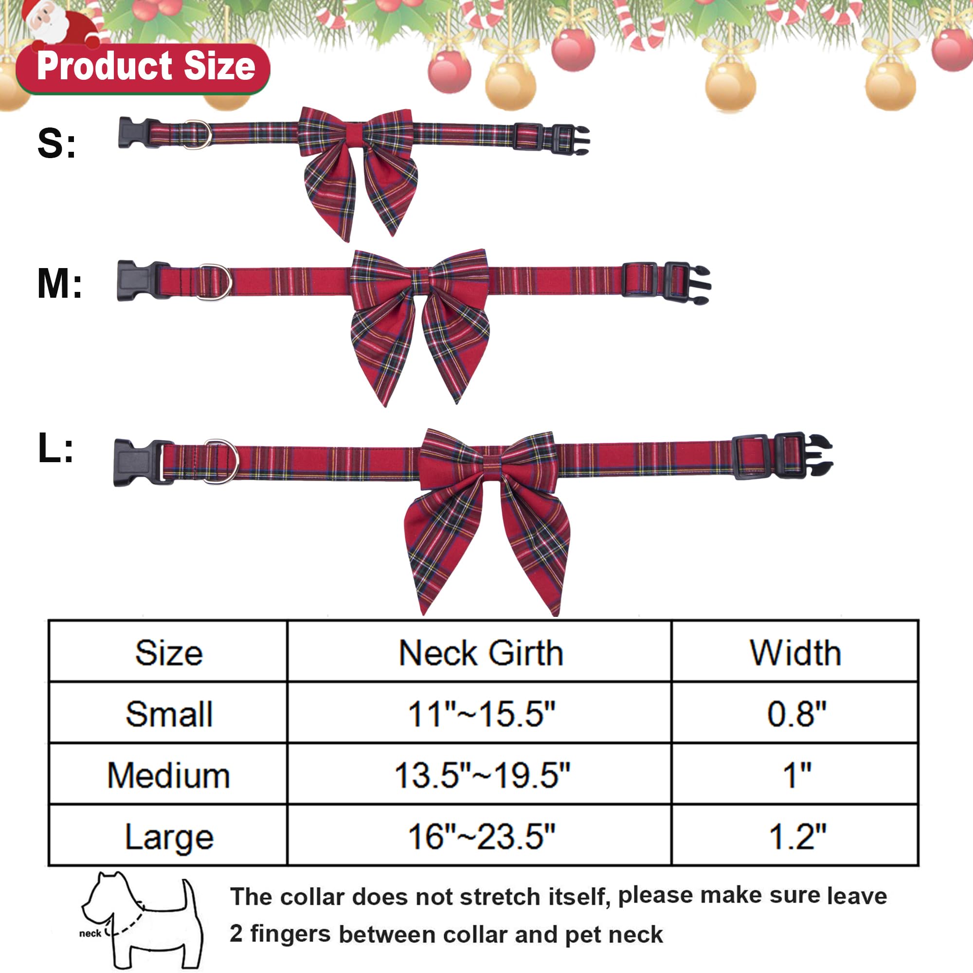 Adoggygo Christmas Dog Collar With Bow, Adjustable Cotton Red Plaid Bowtie Dog Christmas Collars For Small Medium Large Dogs Pets (Medium, Xmas)
