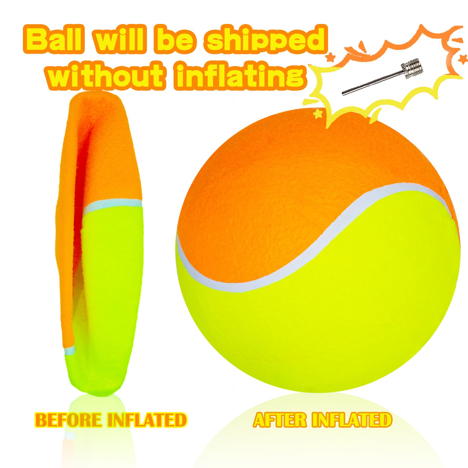 Banfeng Giant Dog Tennis Ball Big Pet Toys Outdoor Sports Ball With Inflating Needles For Small Medium Large Dog (Yellow+Orange,