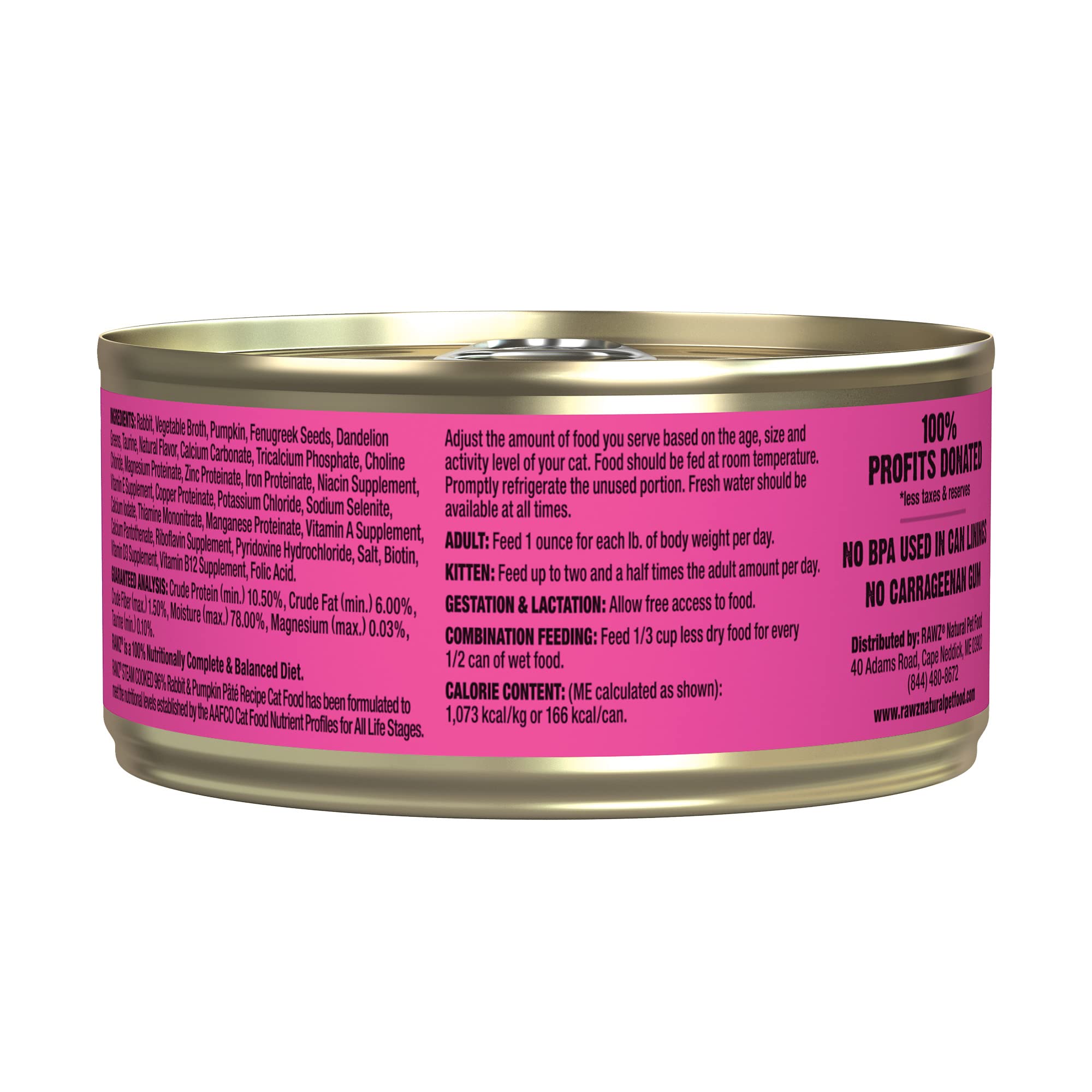 Rawz Natural Premium Pate Canned Cat Wet Food - Made with Real Meat Ingredients No BPA or Gums - 5.5oz Cans 24 Count (Rabbit & P