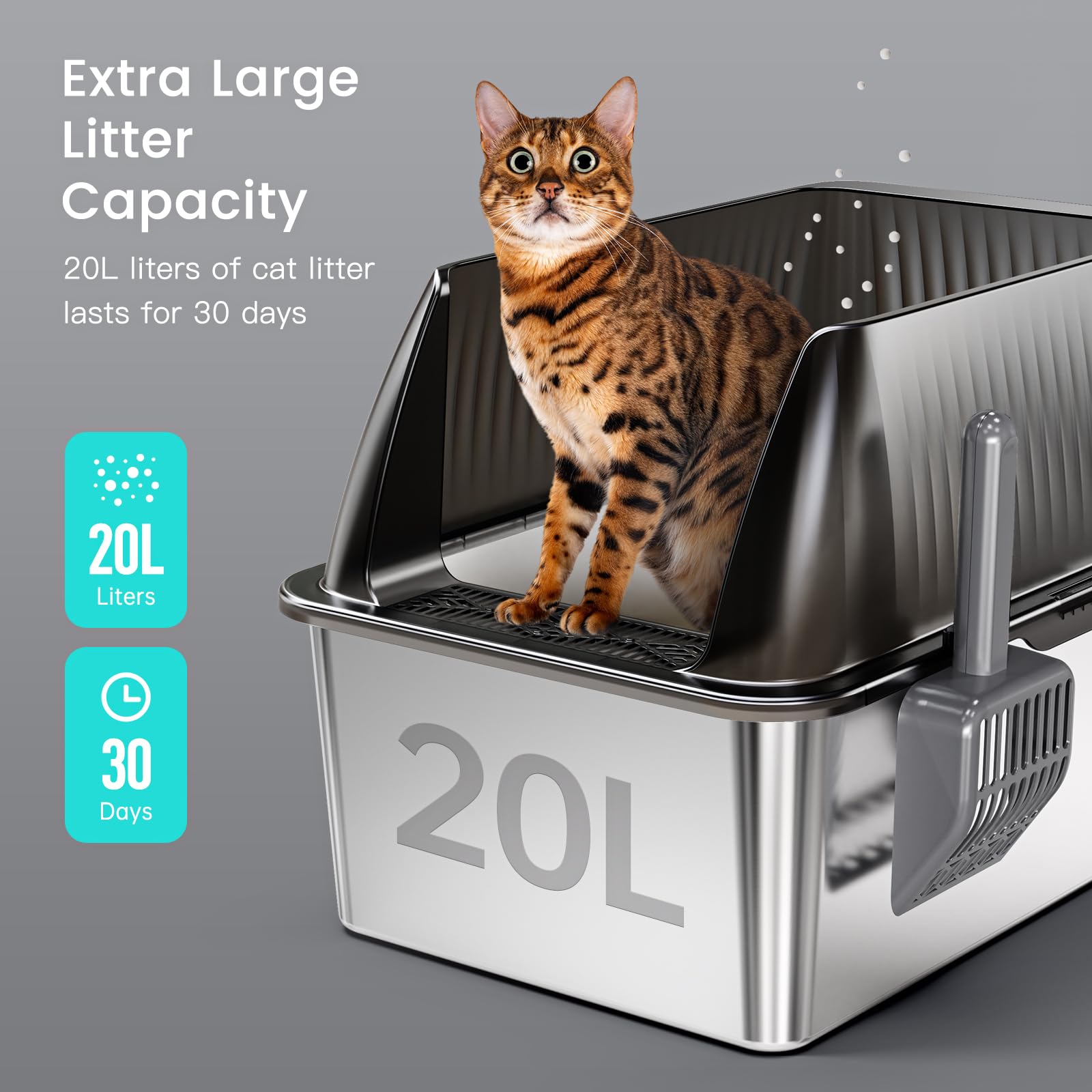 Tripamin XL Stainless Steel Cat Litter Box Enclosure, XX-Large, Translucent Black, Upgraded-ZH2025CA