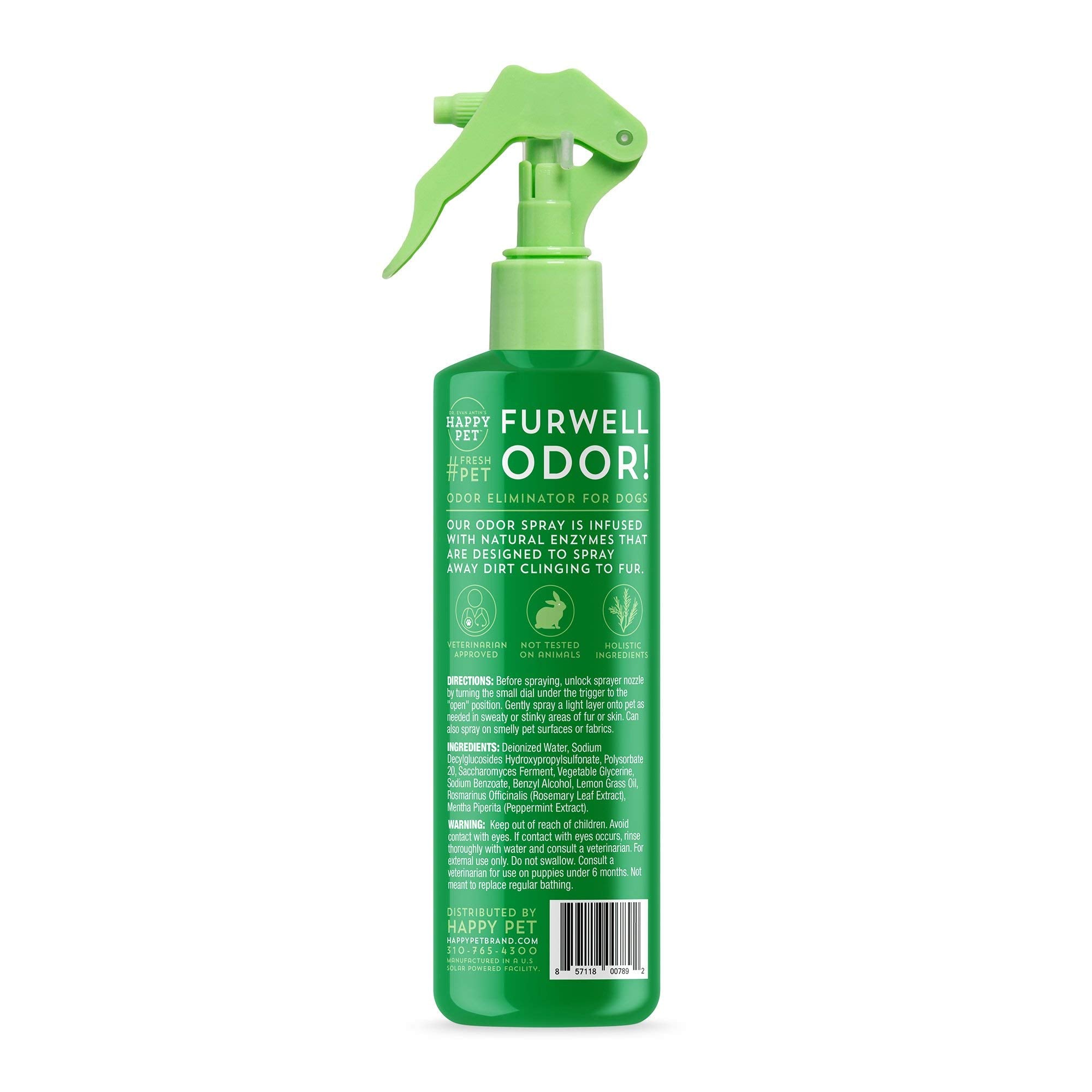 Happy Pet Furwell Odor Deodorizing Spray | Waterless, No Rinse Dog Spray | All Natural And Non-Toxic | Vet Formulated By Dr. Evan Antin | 8 Oz