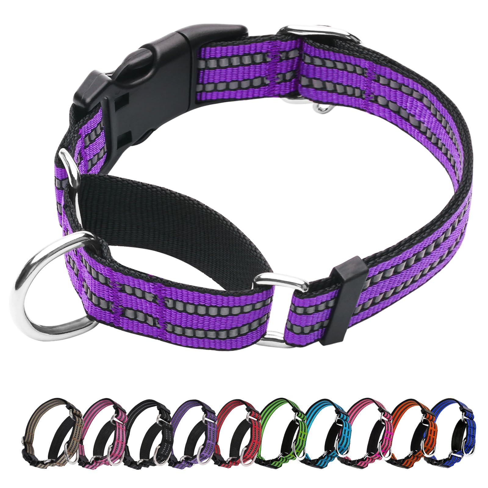 Joyeeiioo Martingale Dog Collar, Adjustable Nylon Reflective Collar With Quick Release Buckle (Real Purple, Small)