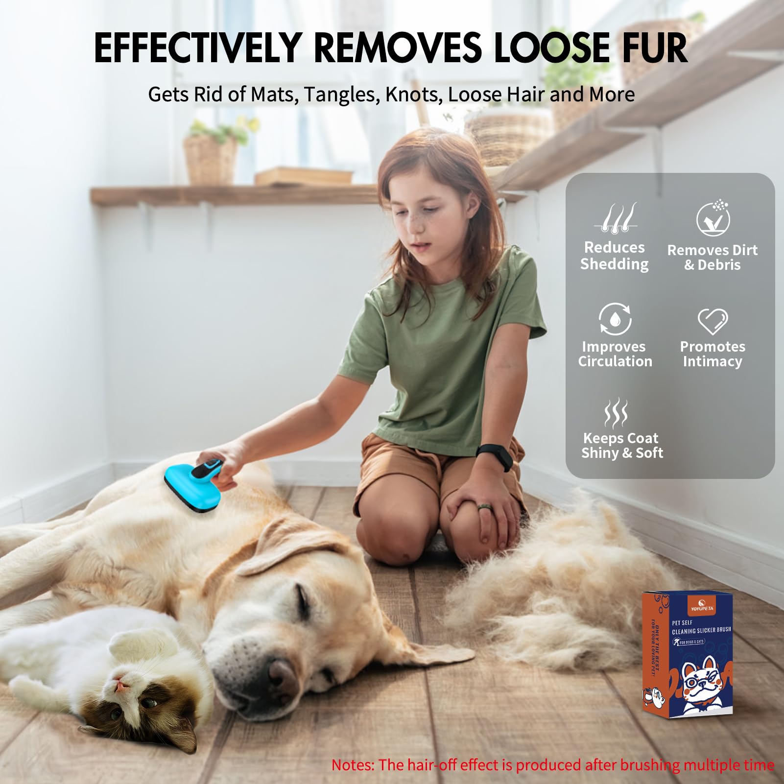 YOYUPETA Dog Self Cleaning Slicker Brush for Shedding, Ideal for Short Long Haired Dogs, Including Cat. Removes Loose Fur, Under