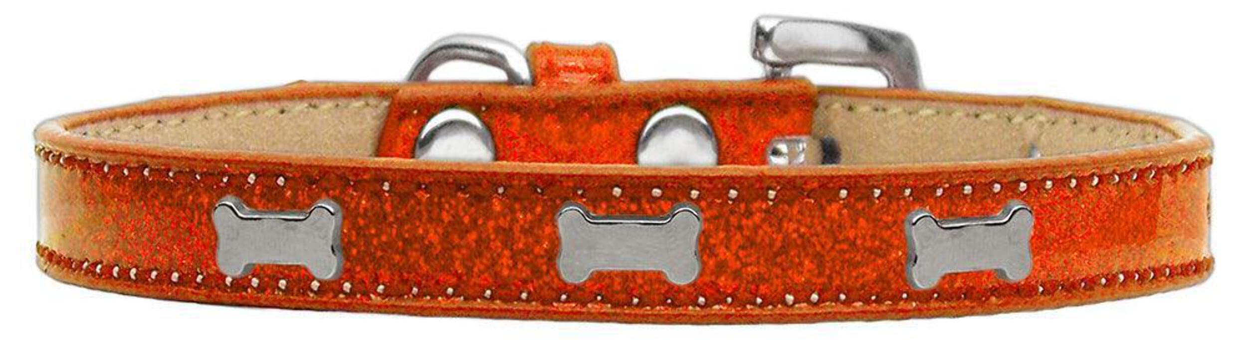 Mirage Pet Products Bone Widget Dog Collar, Size 12, Orange/Silver