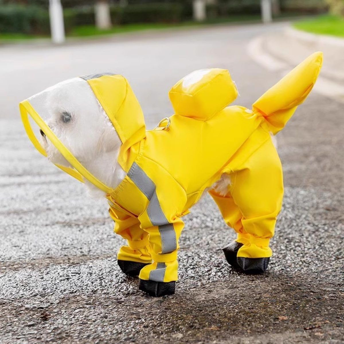 Harikaji Small Dog Raincoat, Tail Protect Feet Cover Waterproof Dog Rain Jacket For Puppy, Yellow, Xl