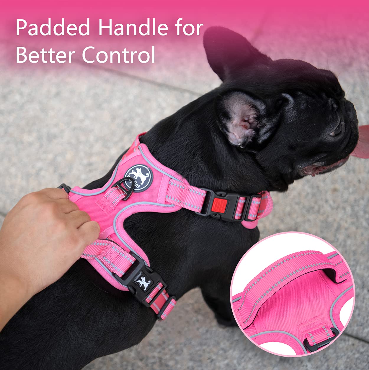 PoyPet No Pull Dog Harness, Adjustable XS Reflective Vest, Pink Trim, Model 280510
