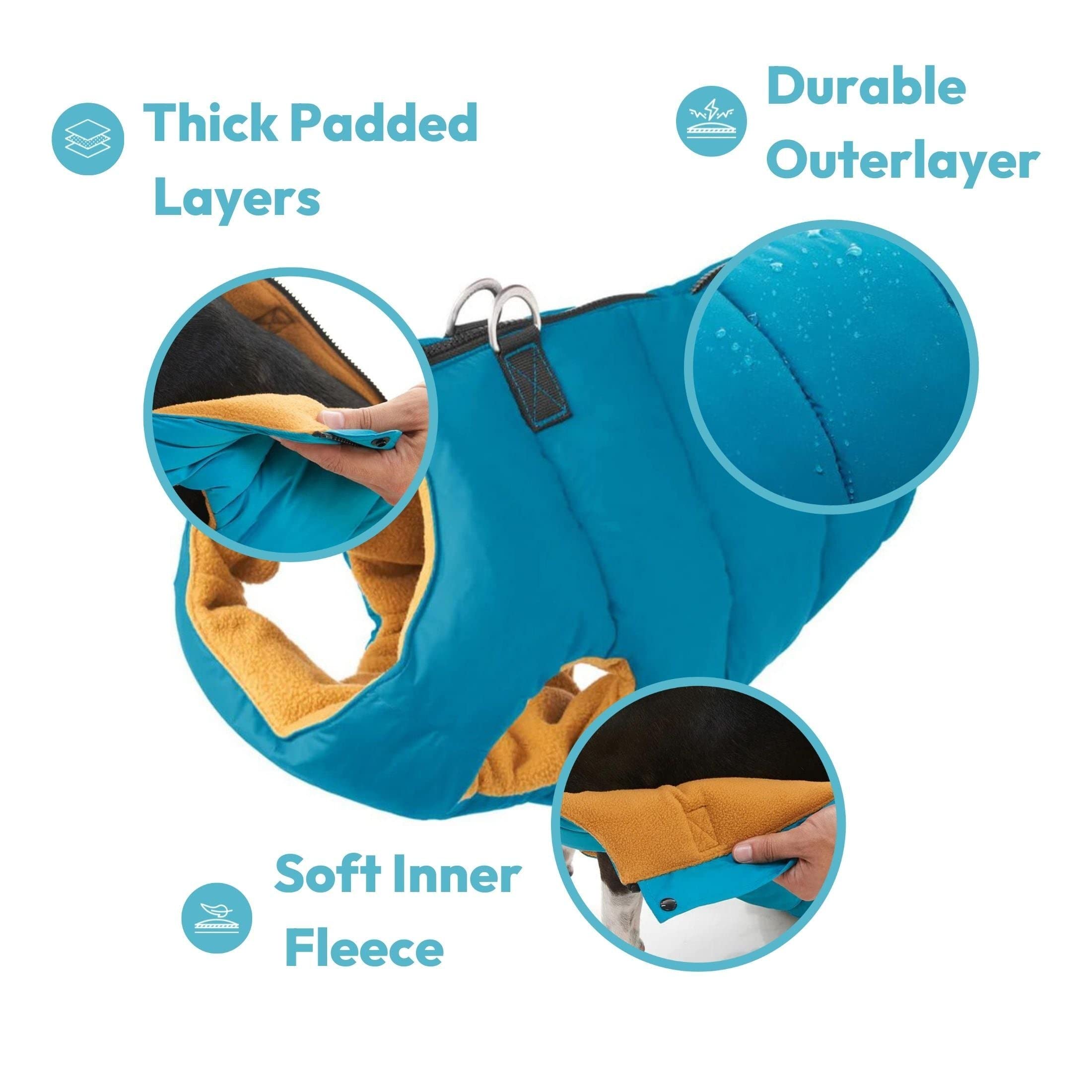 Gooby Padded Vest Dog Jacket - Solid Turquoise, Small - Warm Zip Up Dog Vest Fleece Jacket with Dual D Ring Leash - Water Resist